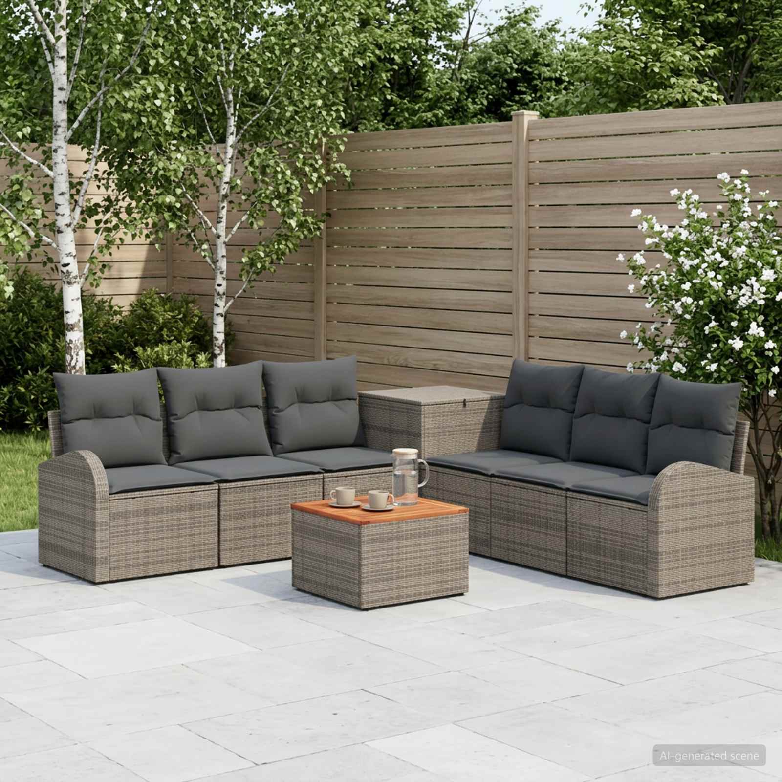 Sofa Set 8 stk. Grau und Dunkelgrau Polyrattan und Stahl