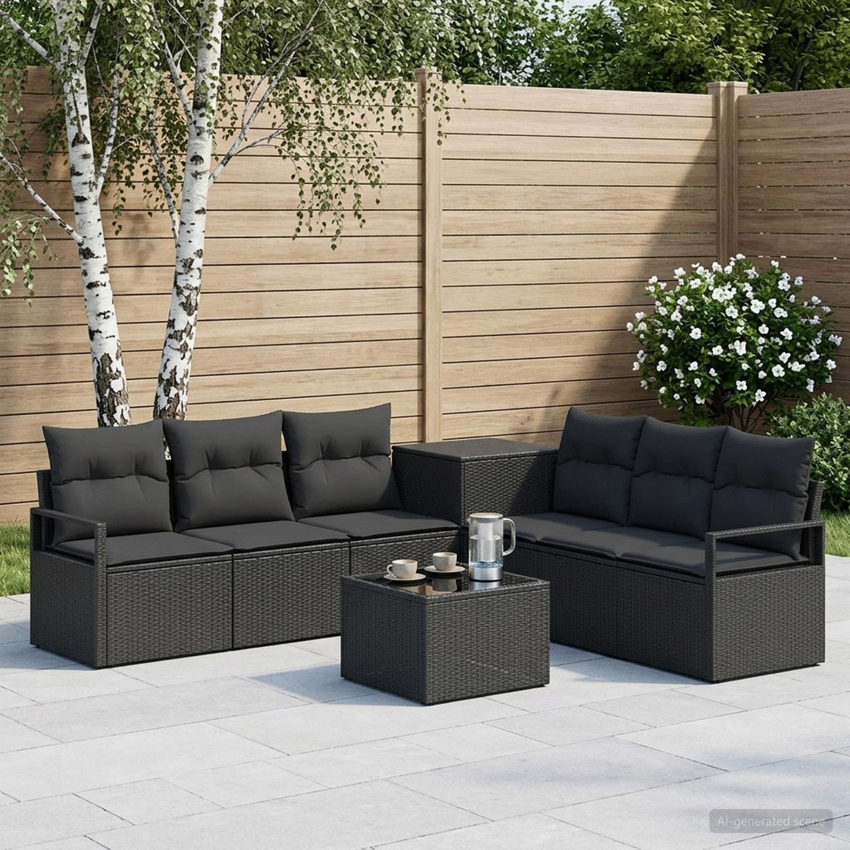 Sofa Set 8 stk. Schwarz 55 x 55 x 37 cm Polyrattan und Stahl