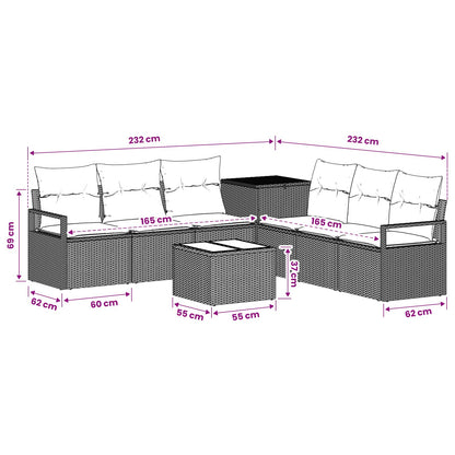 Sofa Set 8 stk. Schwarz 55 x 55 x 37 cm Polyrattan und Stahl