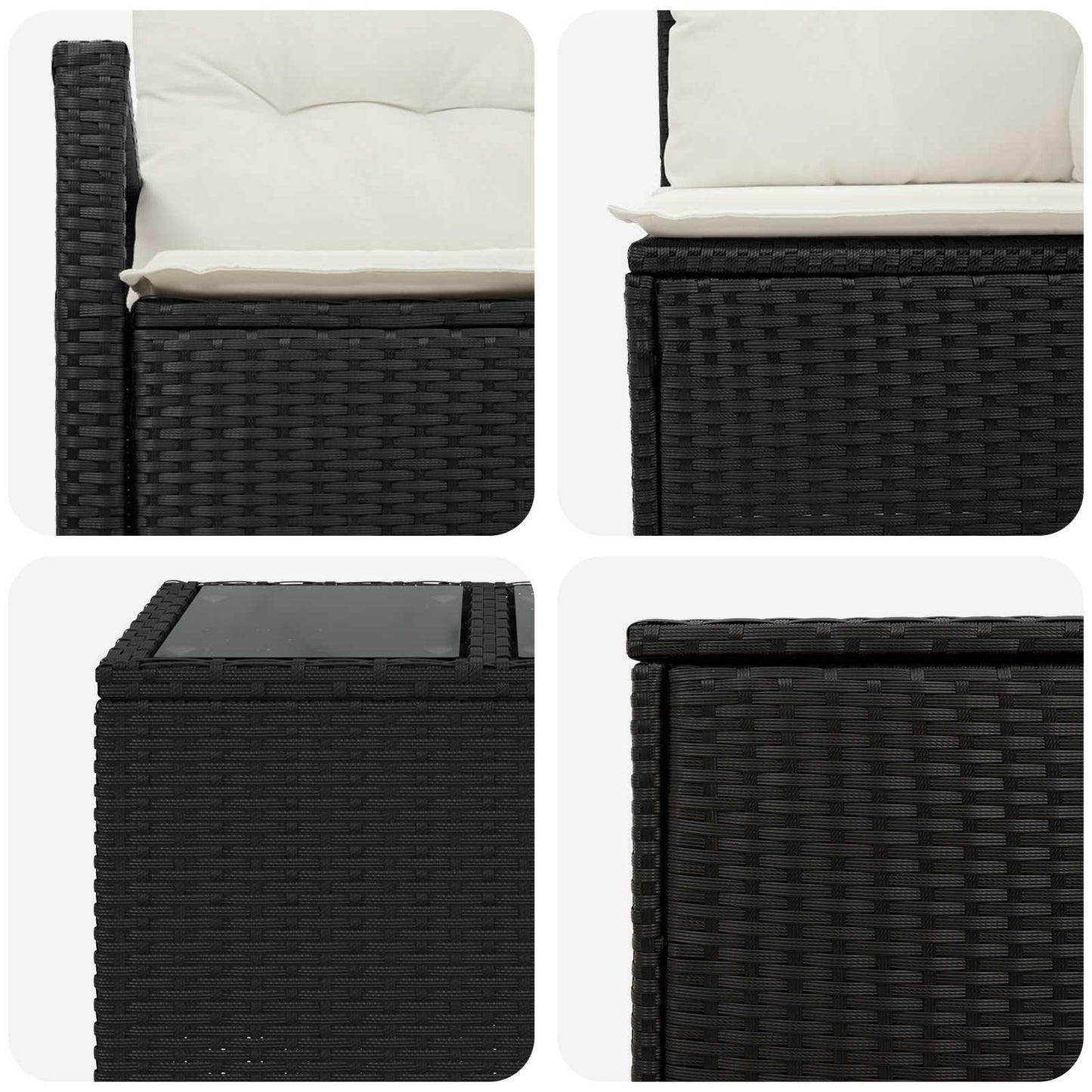 Sofa Set 8 stk. Schwarz und Cremeweiß Polyrattan und Stahl