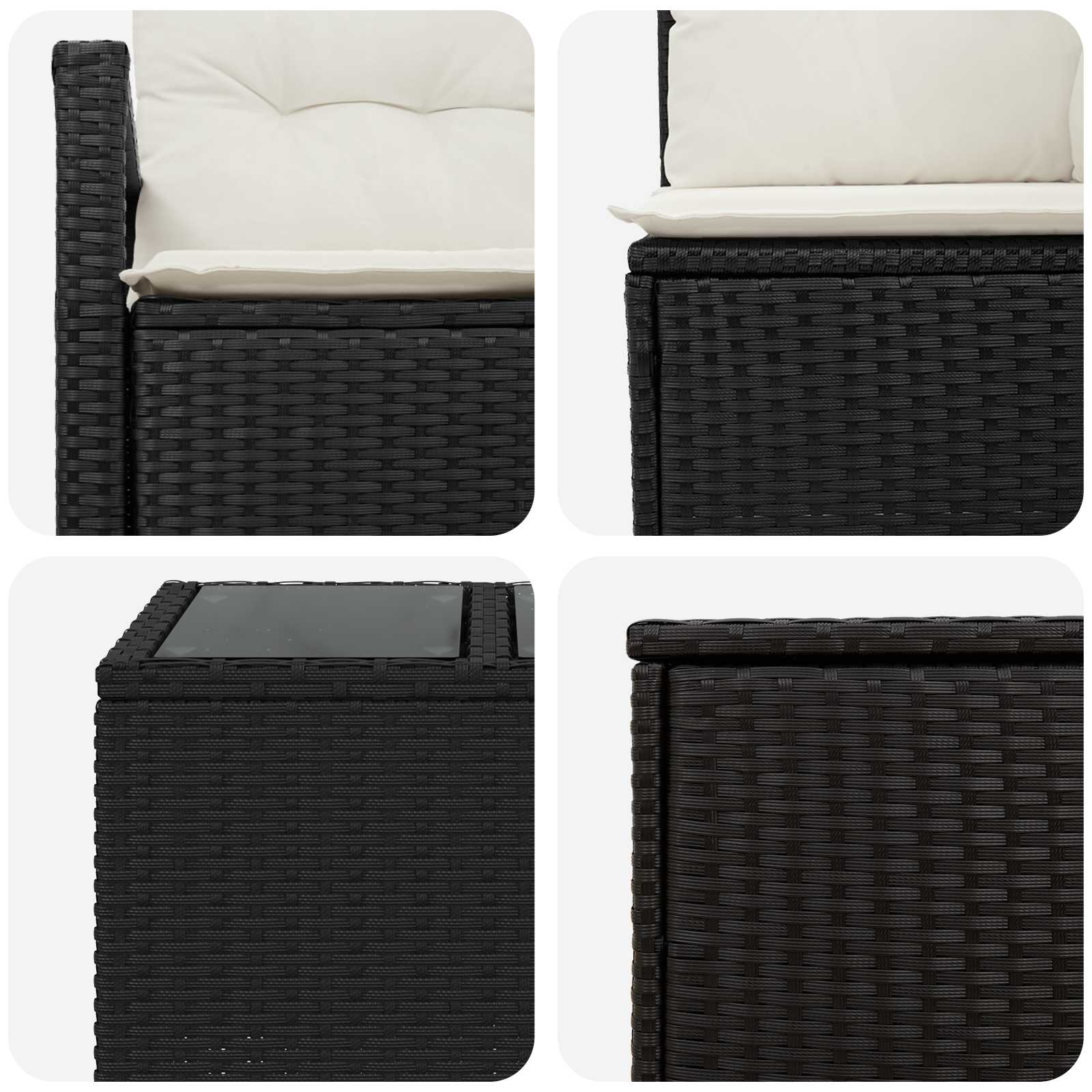 Sofa Set 8 stk. Schwarz und Cremeweiß Polyrattan und Stahl