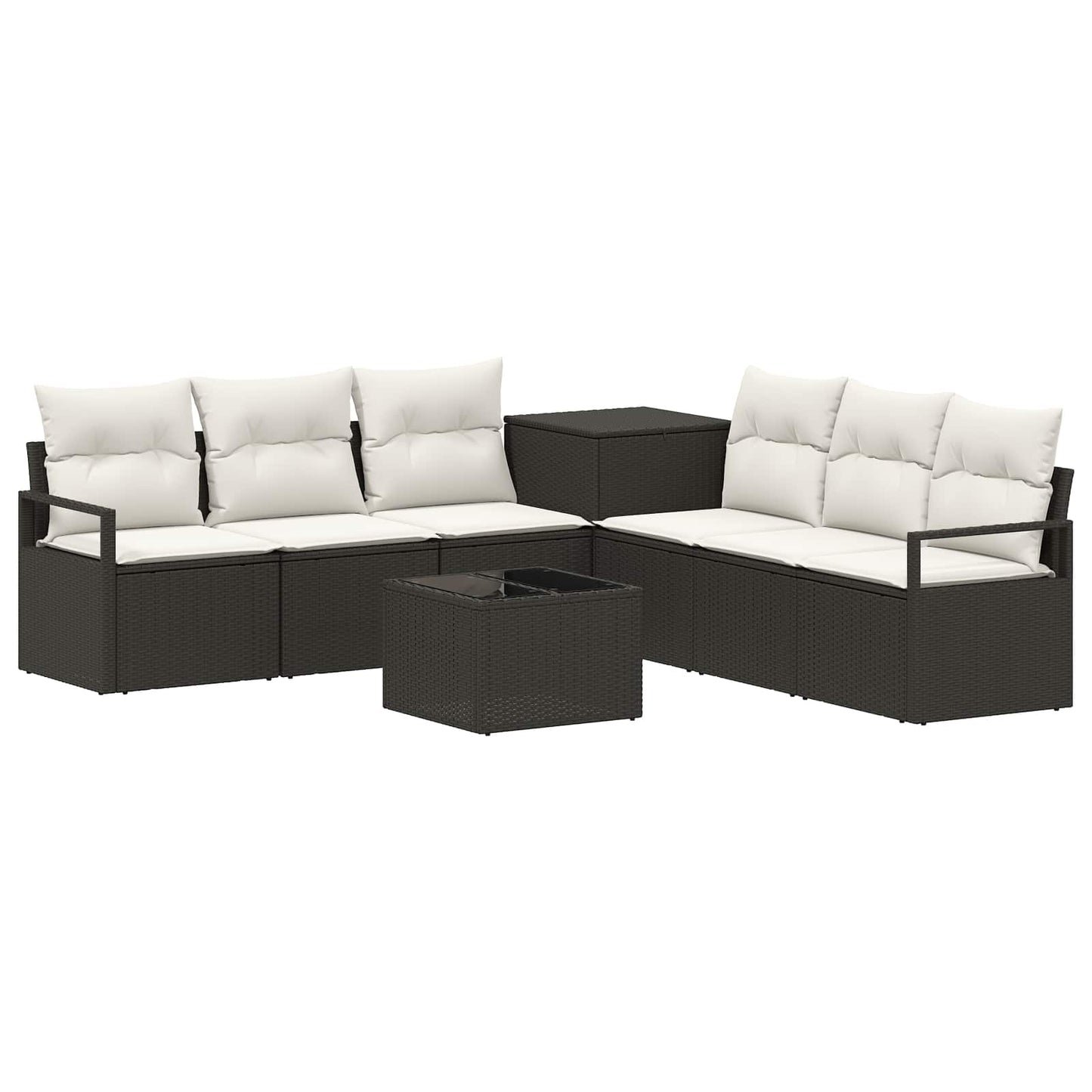 Sofa Set 8 stk. Schwarz und Cremeweiß Polyrattan und Stahl