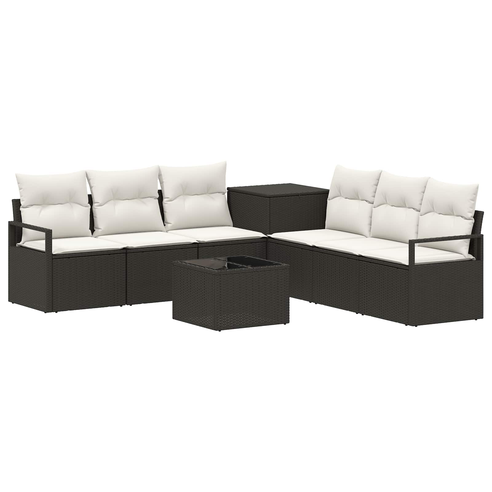 Sofa Set 8 stk. Schwarz und Cremeweiß Polyrattan und Stahl