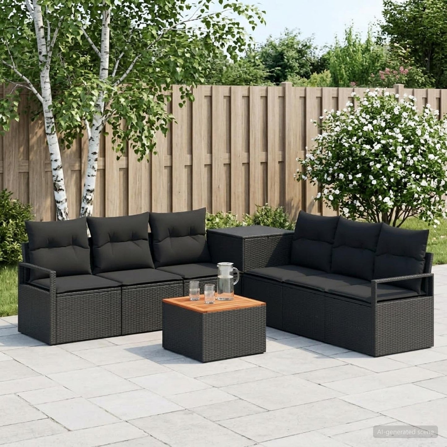 Sofa Set 8 stk. Schwarz Polyrattan und Stahl