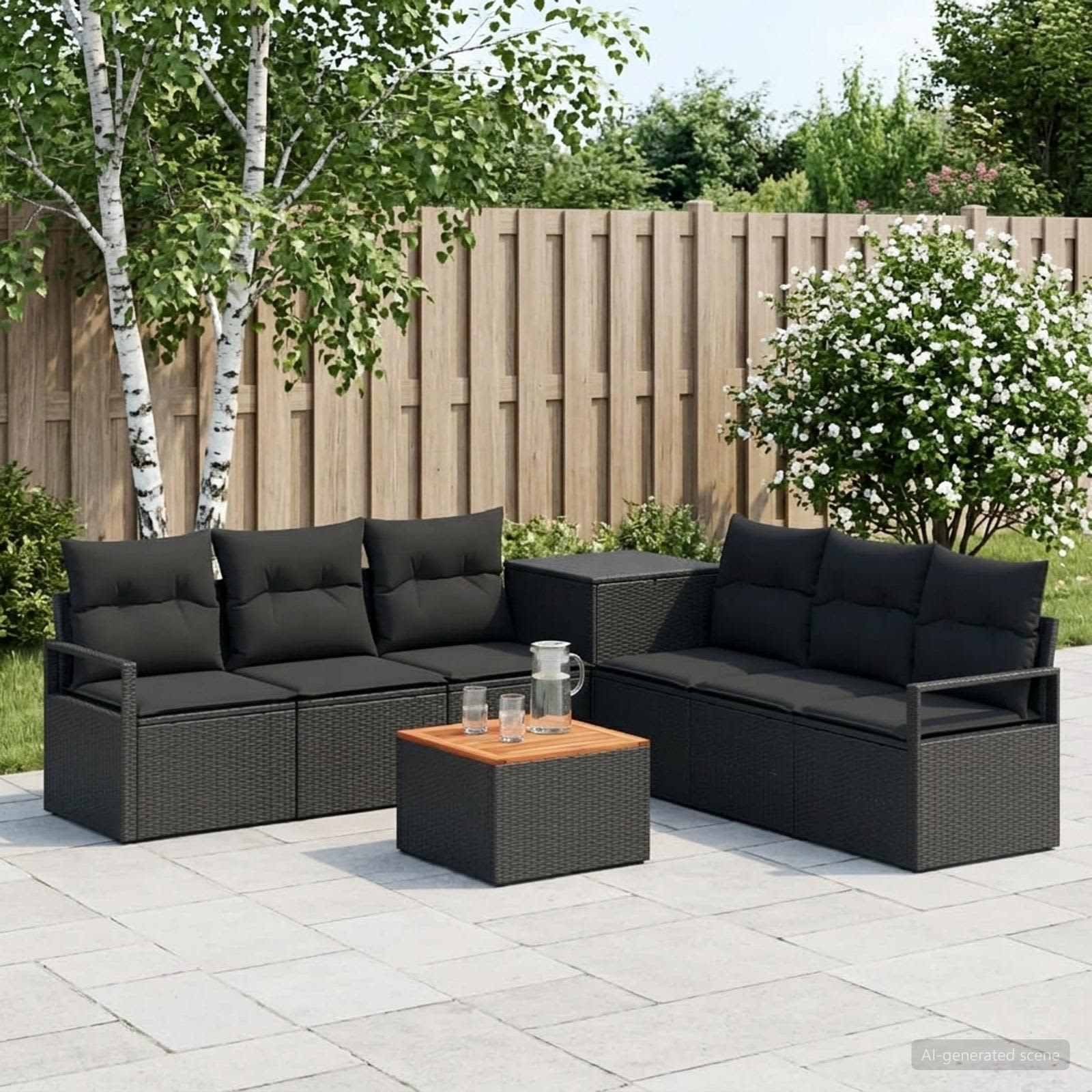 Sofa Set 8 stk. Schwarz Polyrattan und Stahl
