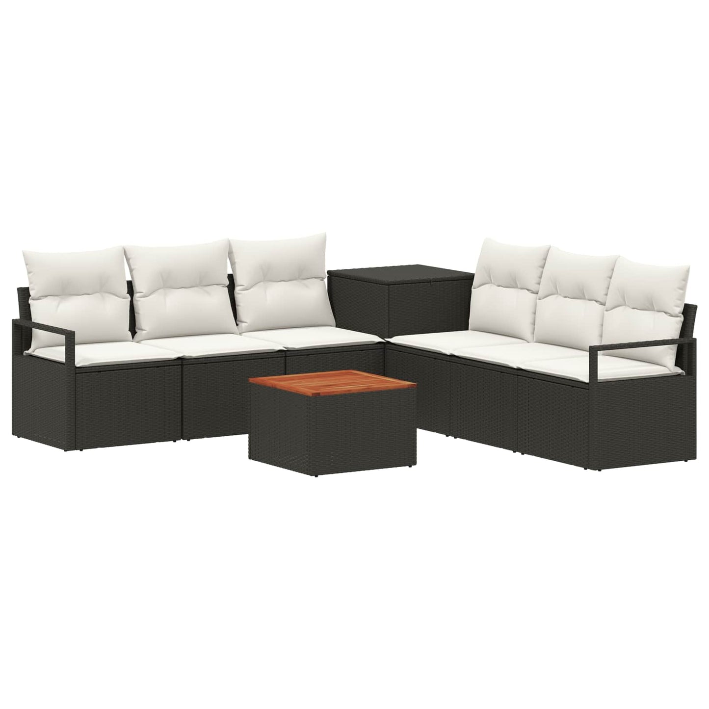 Sofa Set 8 stk. Schwarz und Cremeweiß Polyrattan und Stahl