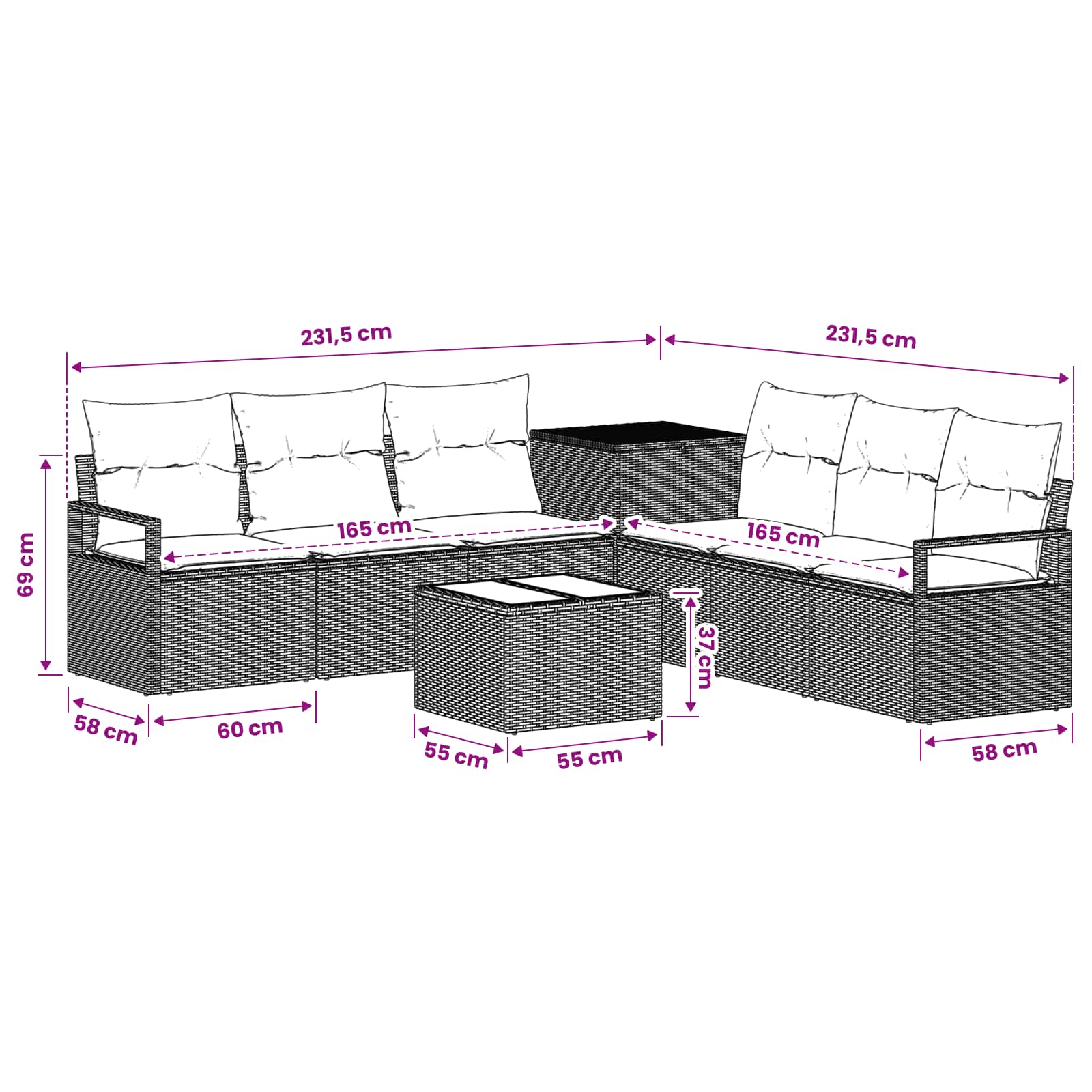 Sofa Set 8 stk. Grau und Dunkelgrau Polyrattan und Stahl