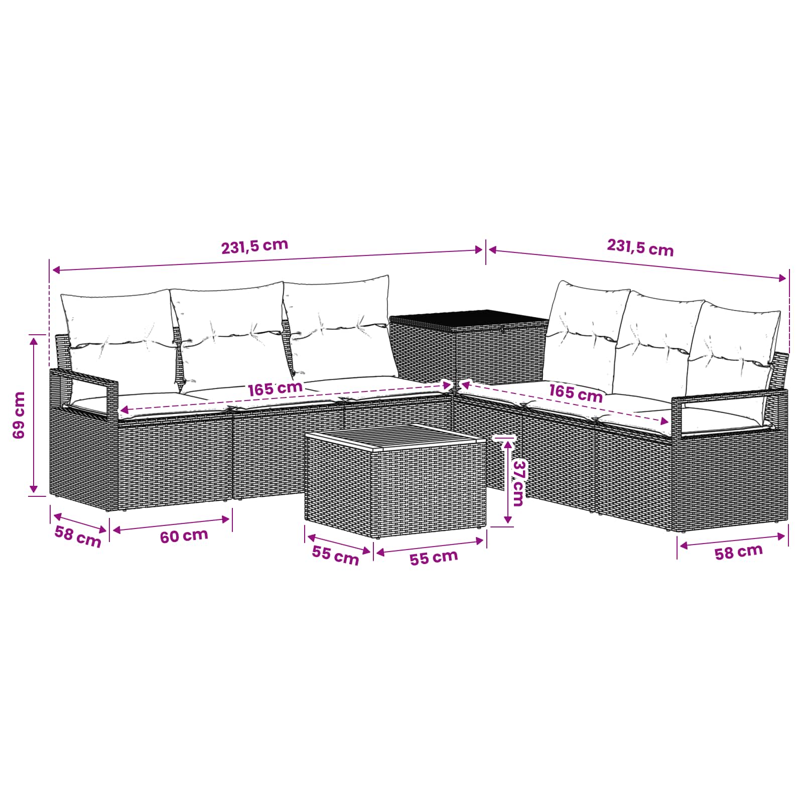 Sofa Set 8 stk. Grau und Dunkelgrau Polyrattan und Stahl