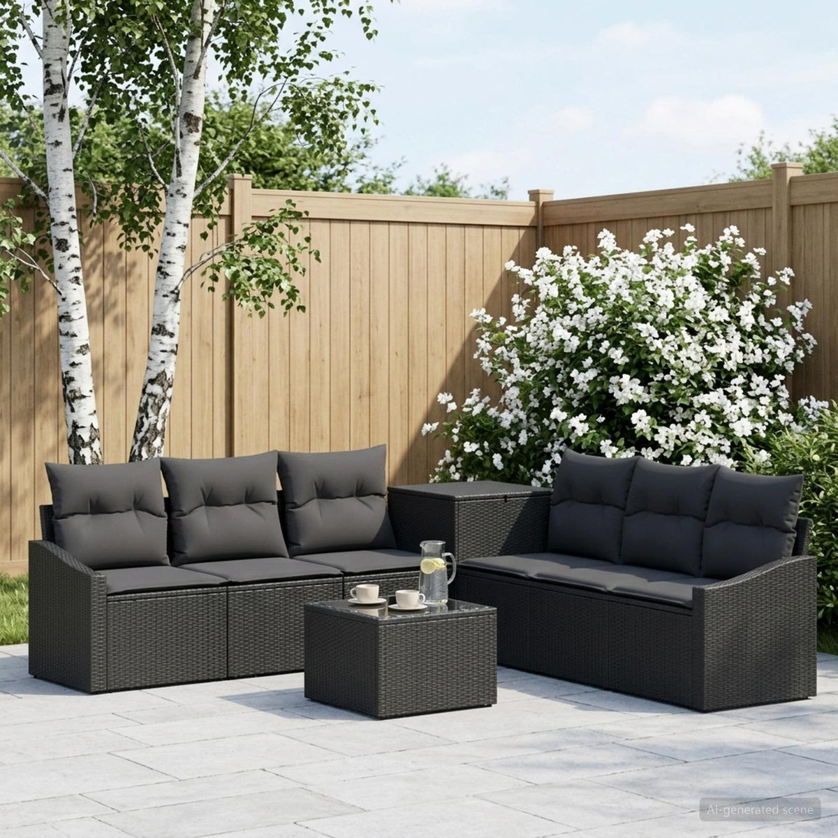 Sofa Set 8 stk. Schwarz 55 x 55 x 37 cm Polyrattan und Stahl