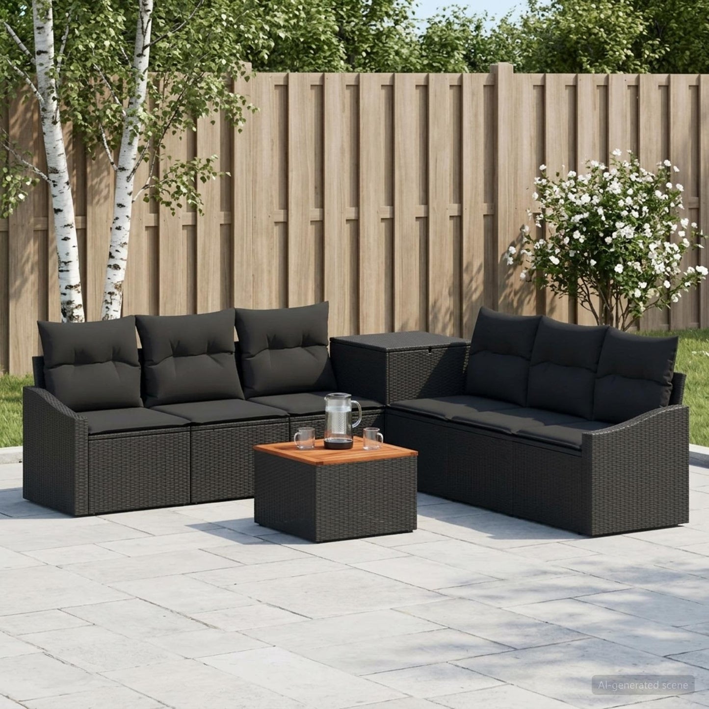Sofa Set 8 stk. Schwarz Polyrattan und Stahl