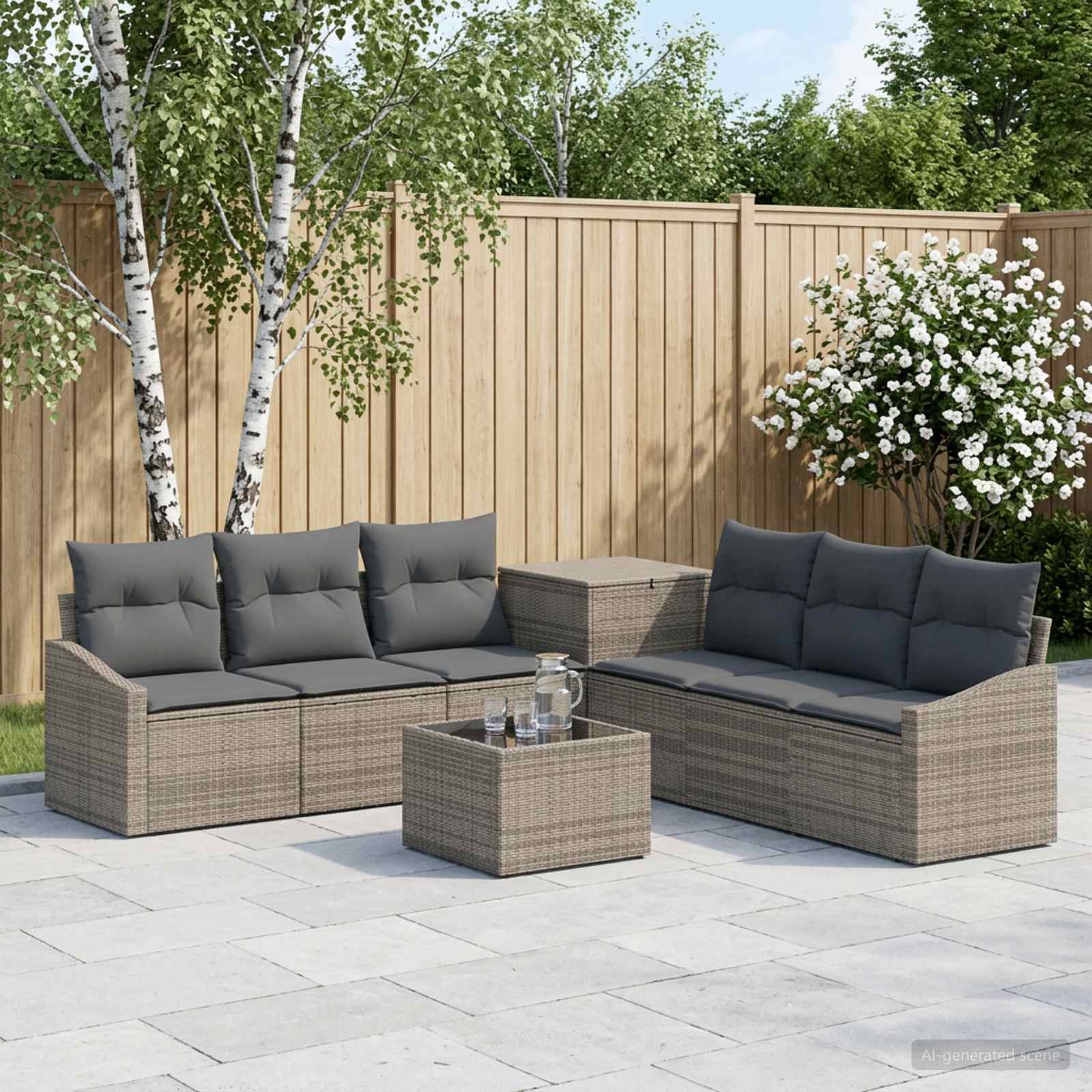 Sofa Set 8 stk. Grau und Dunkelgrau Polyrattan und Stahl