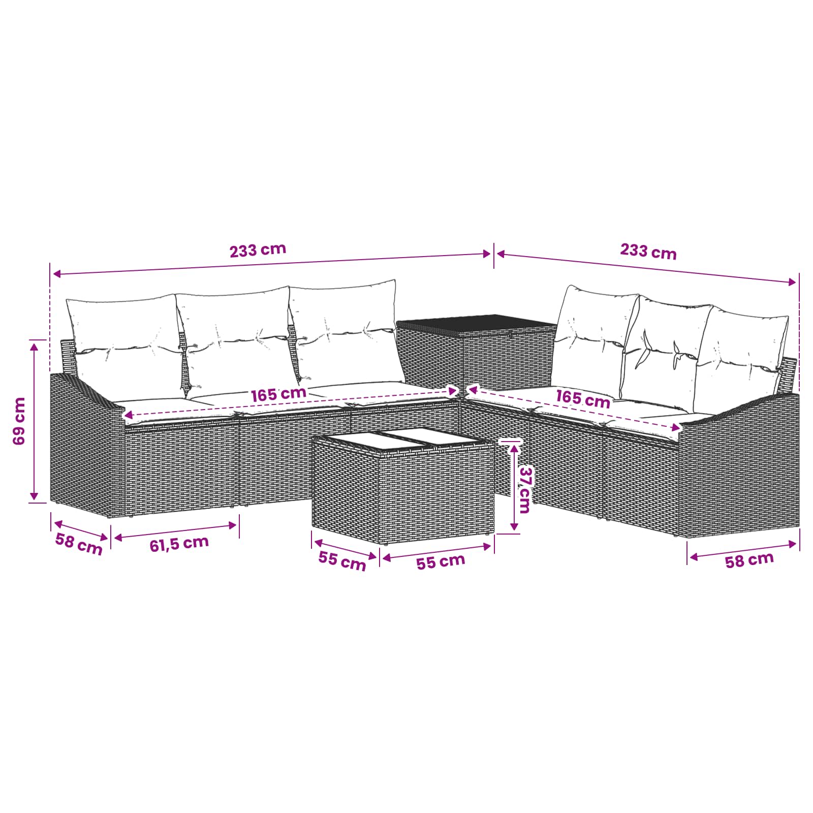 Sofa Set 8 stk. Grau und Dunkelgrau Polyrattan und Stahl