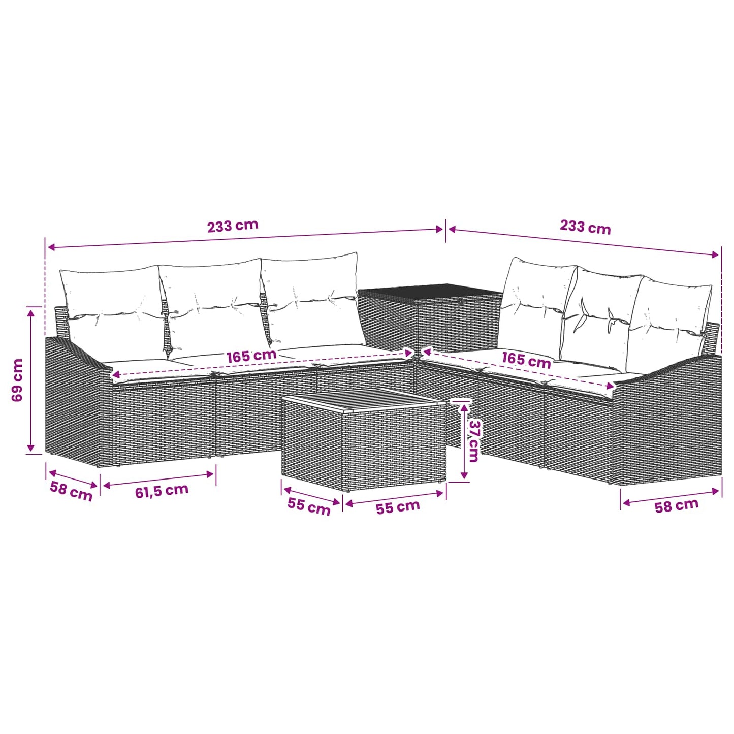 Sofa Set 8 stk. Grau und Dunkelgrau Polyrattan und Stahl