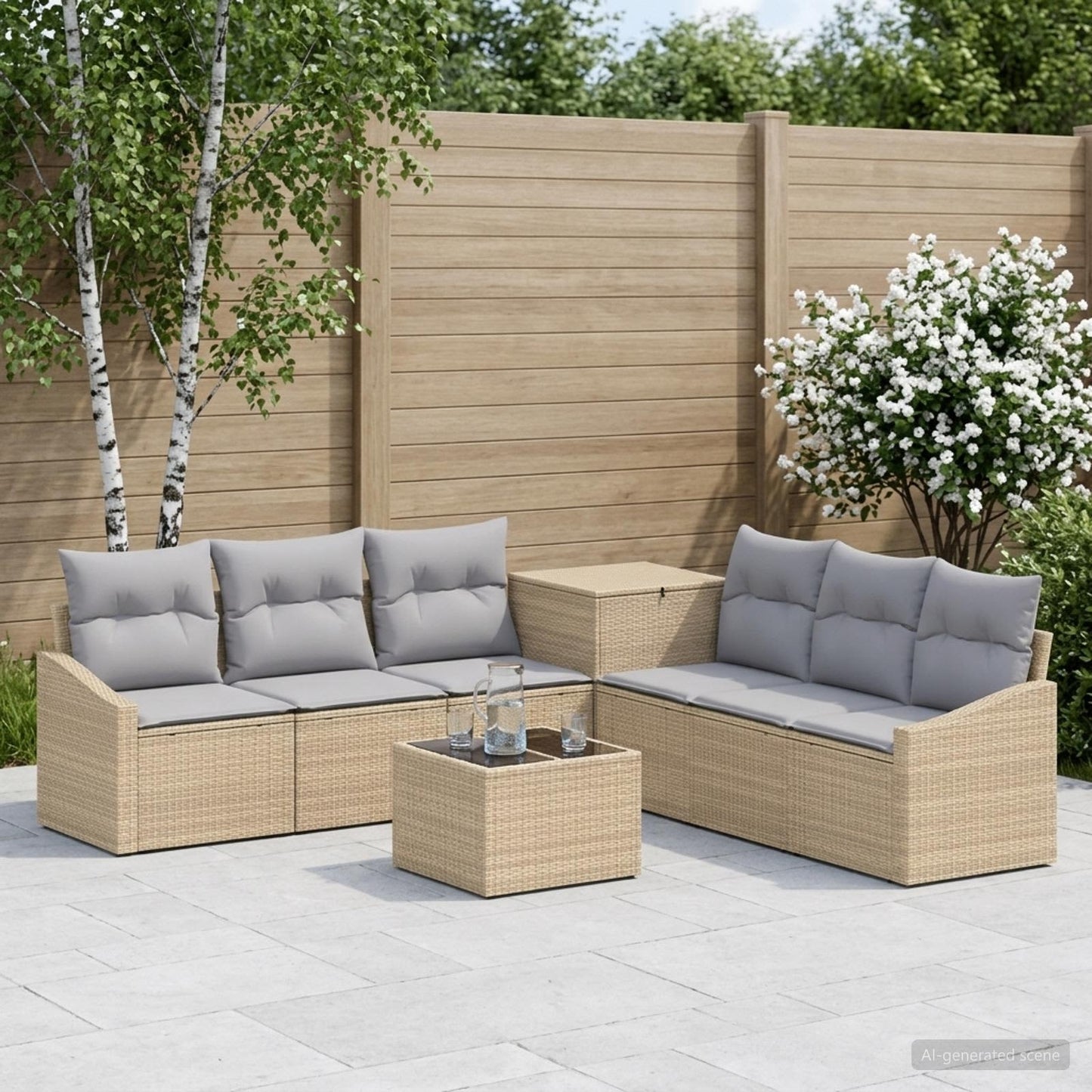 Sofa Set 8 stk. Beige und Hellgrau Polyrattan und Stahl