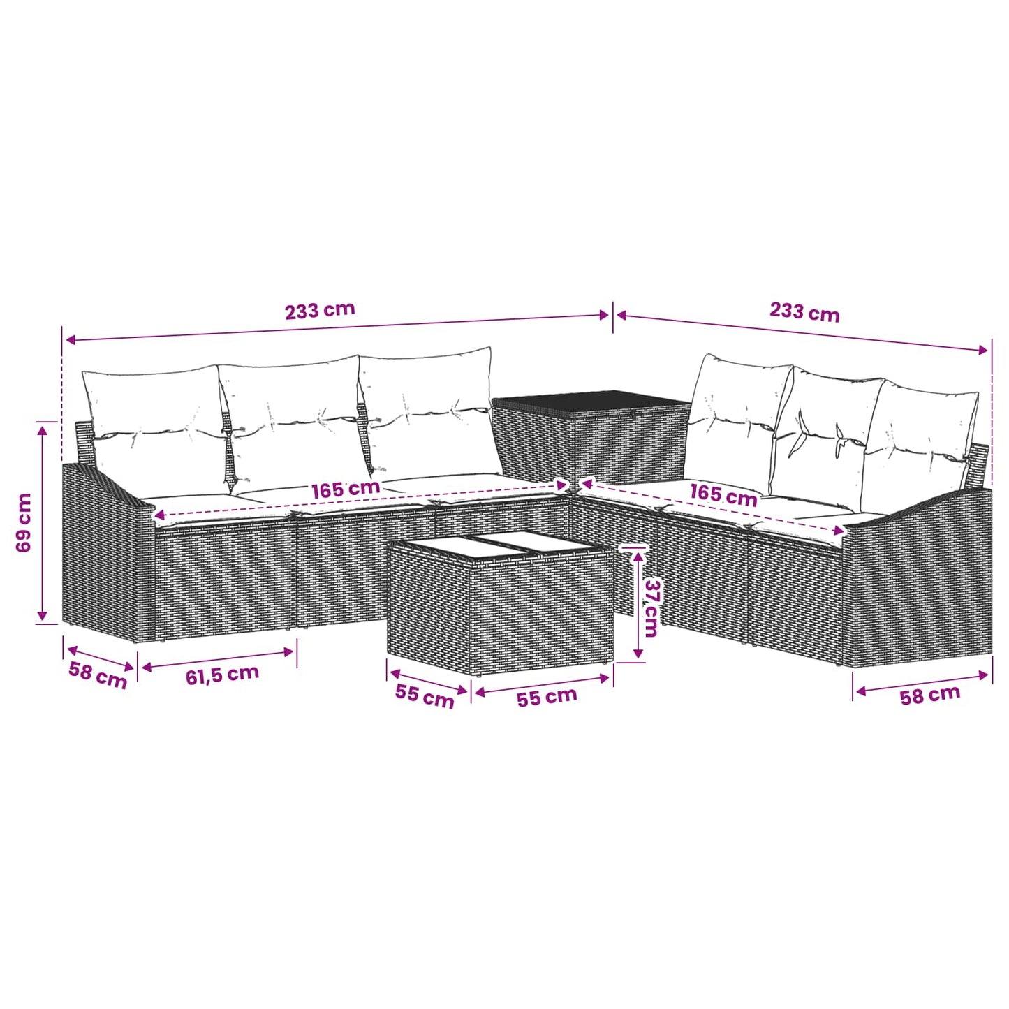 Sofa Set 8 stk. Beige und Hellgrau Polyrattan und Stahl