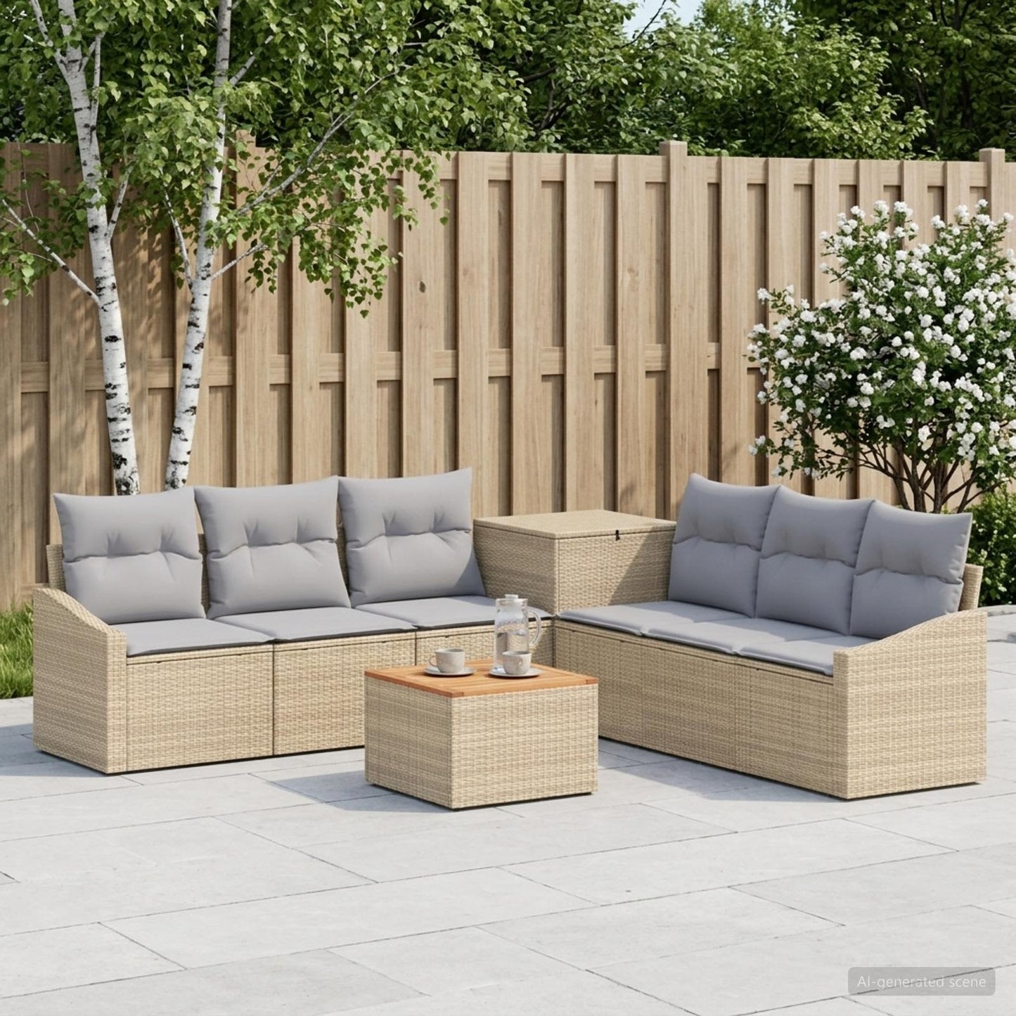 Sofa Set 8 stk. Beige und Hellgrau Polyrattan und Stahl