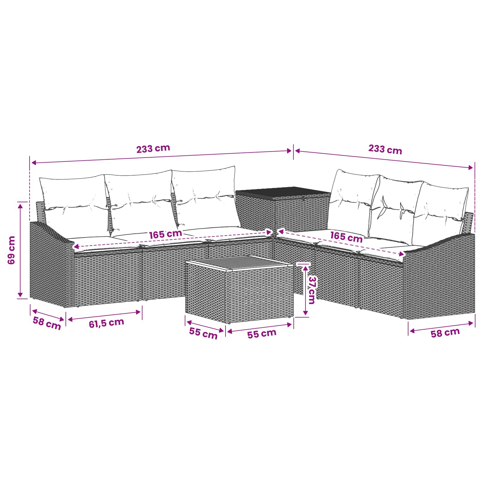 Sofa Set 8 stk. Beige und Hellgrau Polyrattan und Stahl