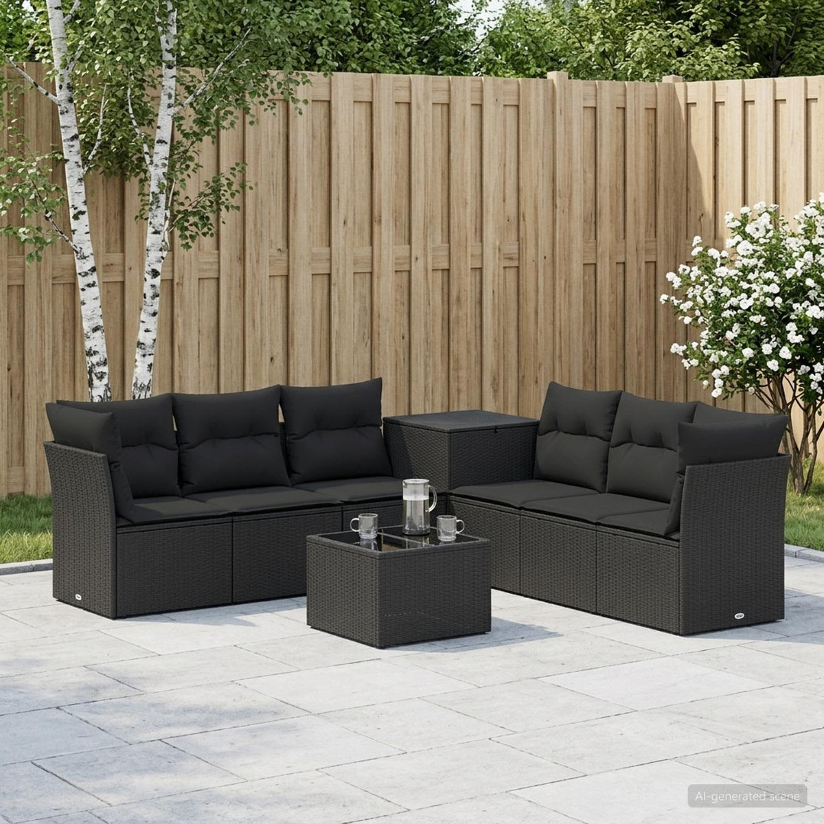 Sofa Set 8 stk. Schwarz 55 x 55 x 37 cm Polyrattan und Stahl