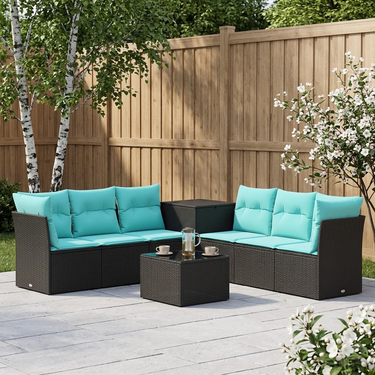 Sofa Set 8 stk. Schwarz und Blau 55 x 55 x 37 cm