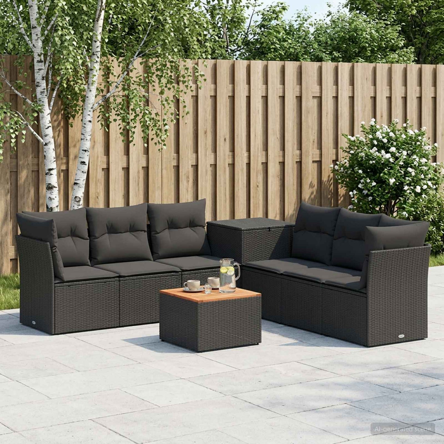 Sofa Set 8 stk. Schwarz Polyrattan und Stahl