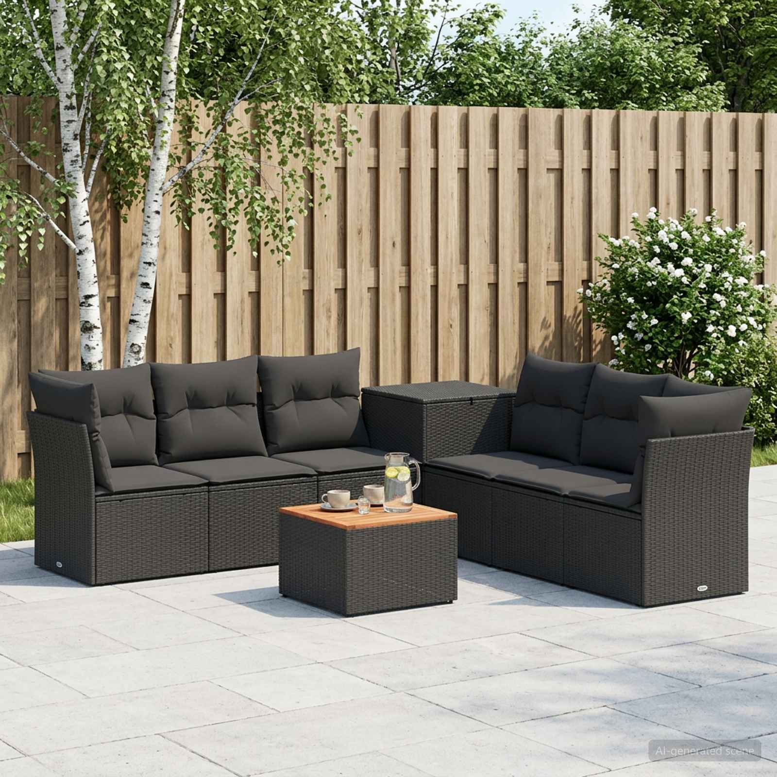 Sofa Set 8 stk. Schwarz Polyrattan und Stahl