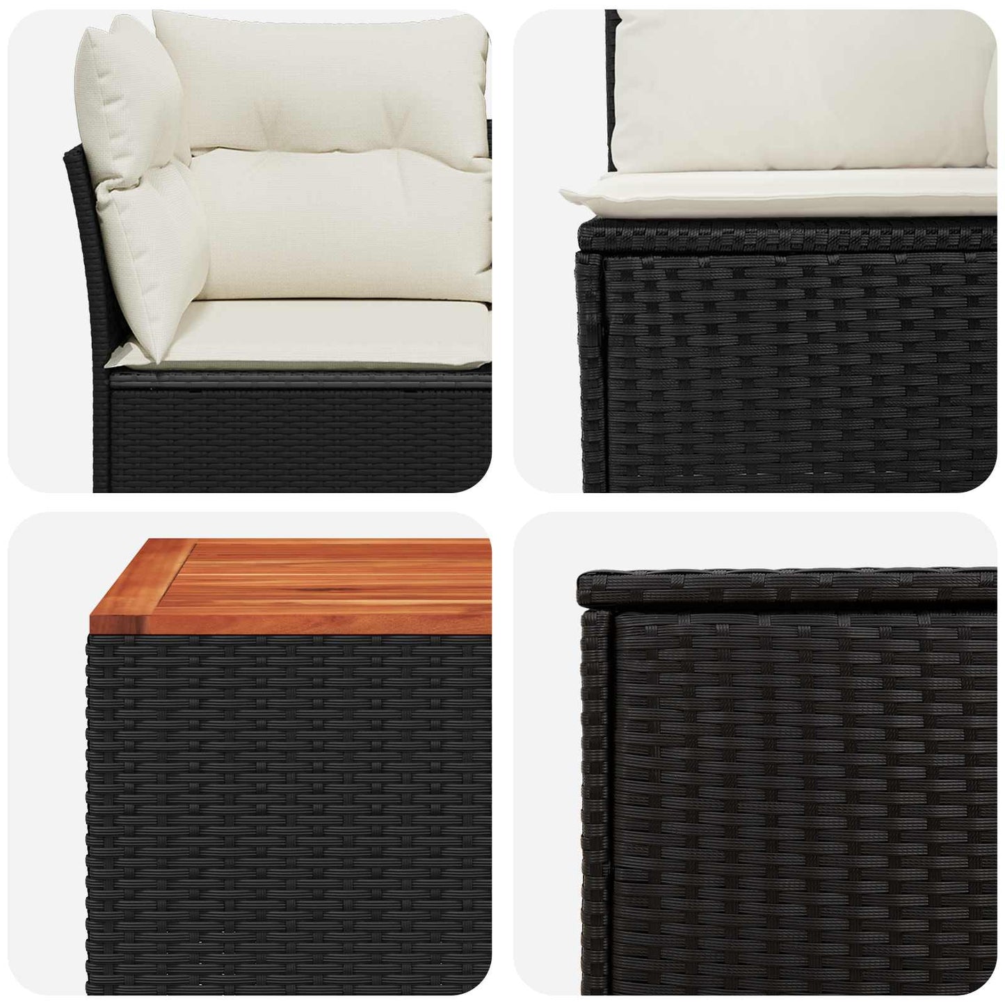Sofa Set 8 stk. Schwarz und Cremeweiß Polyrattan und Stahl