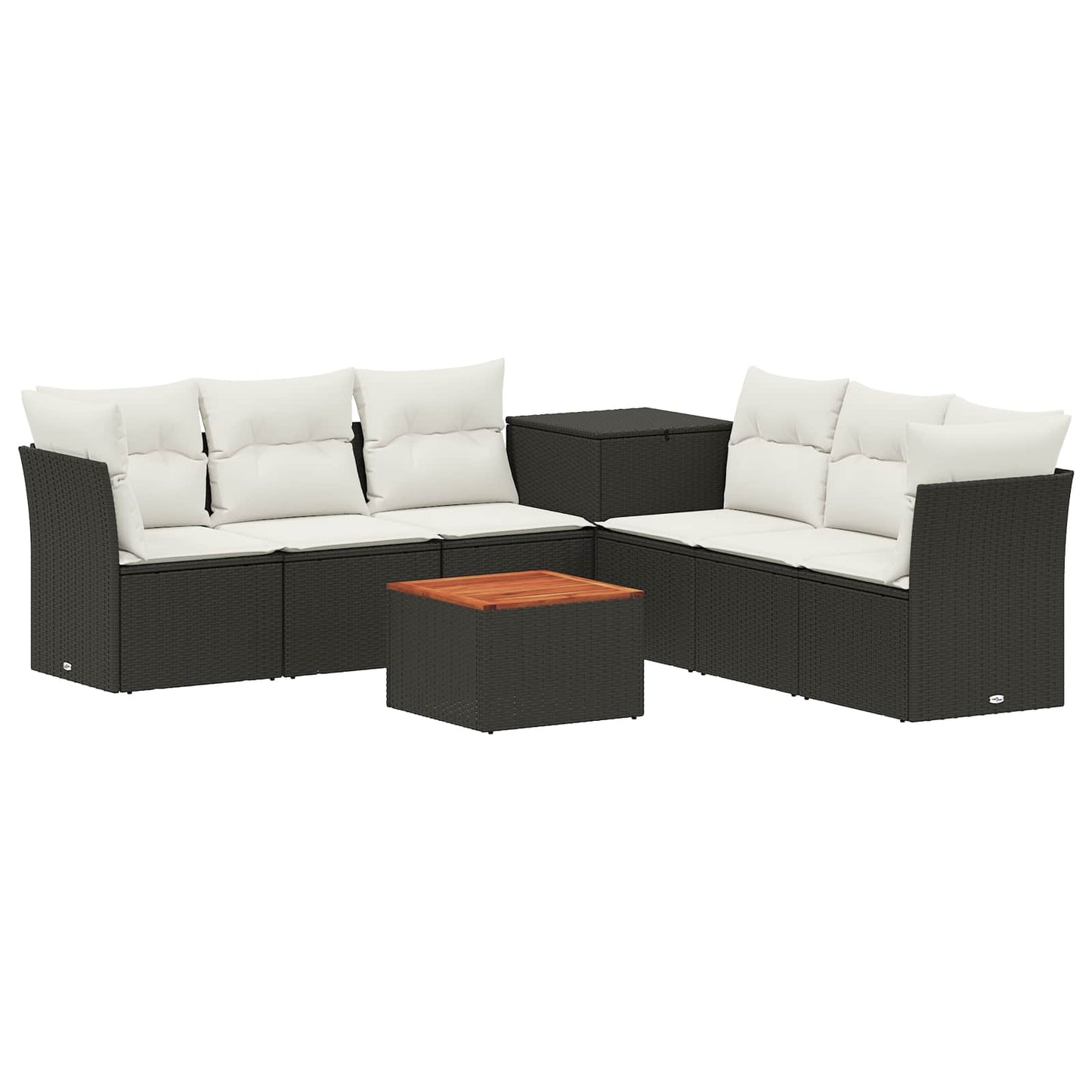 Sofa Set 8 stk. Schwarz und Cremeweiß Polyrattan und Stahl