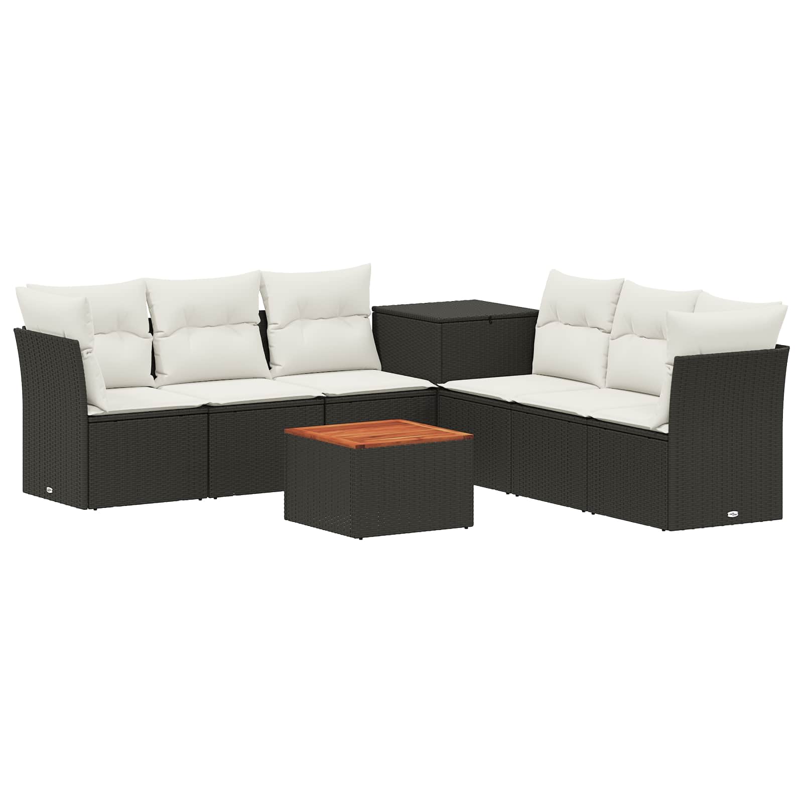 Sofa Set 8 stk. Schwarz und Cremeweiß Polyrattan und Stahl