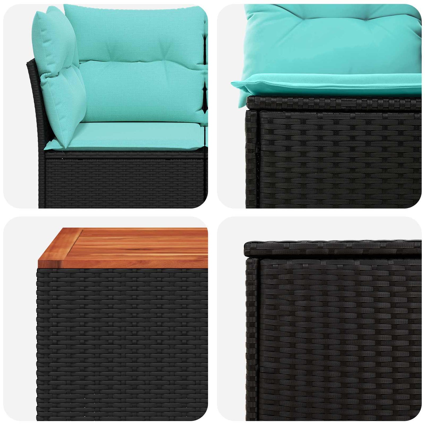 Sofa Set 8 stk. Schwarz und Blau Polyrattan und Stahl