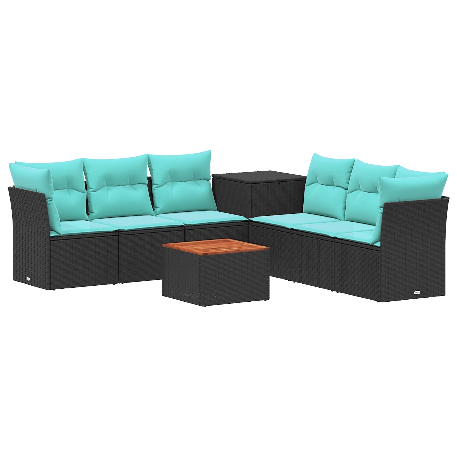 Sofa Set 8 stk. Schwarz und Blau Polyrattan und Stahl