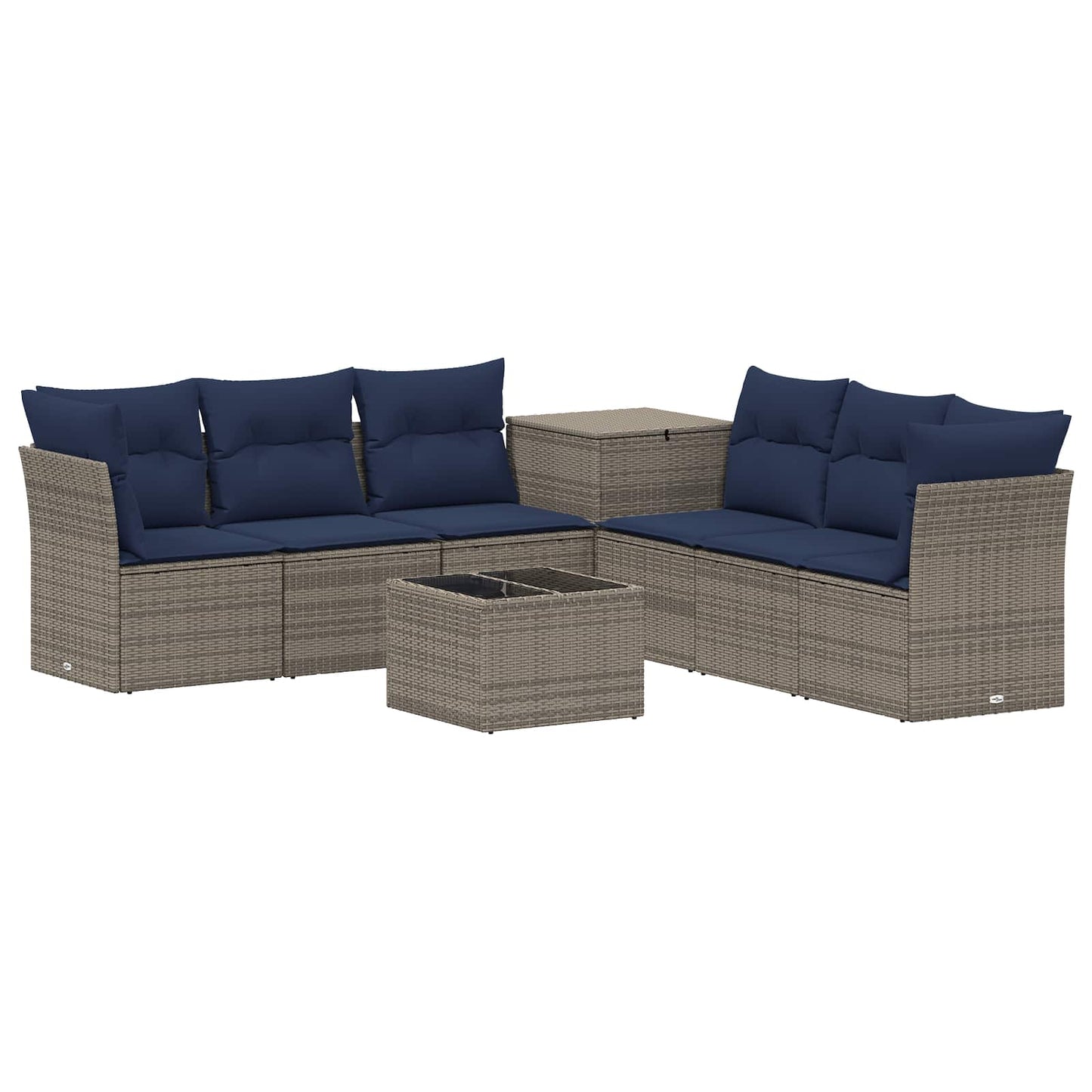 Sofa Set 8 stk. Grau und Marineblau Polyrattan und Stahl
