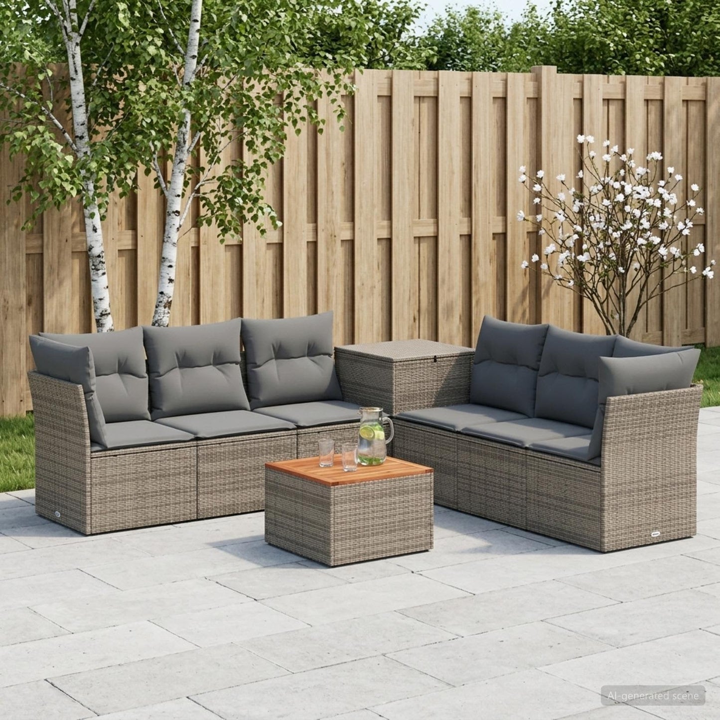 Sofa Set 8 stk. Grau und Dunkelgrau Polyrattan und Stahl