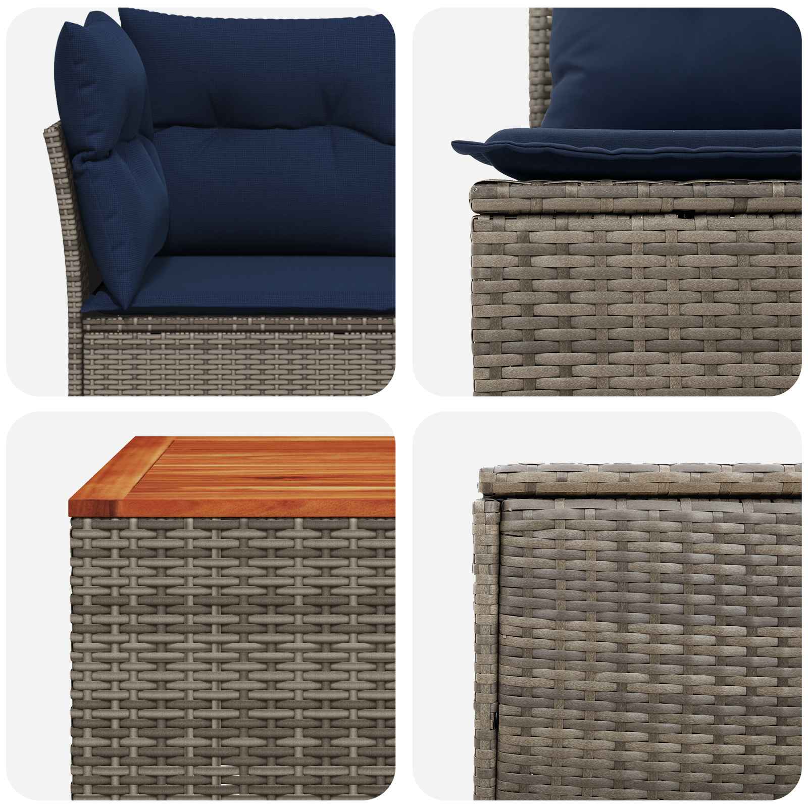 Sofa Set 8 stk. Grau und Marineblau Polyrattan und Stahl
