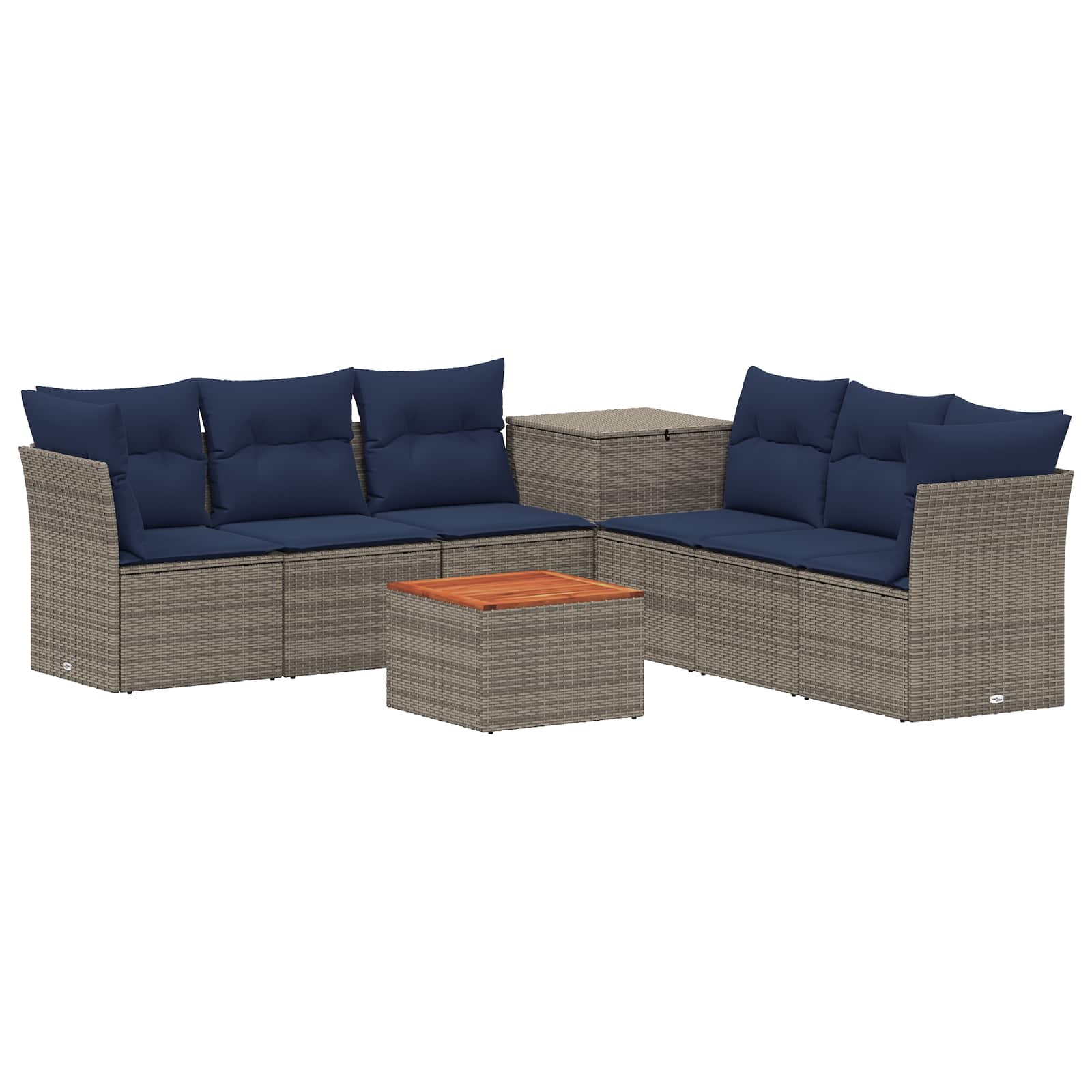 Sofa Set 8 stk. Grau und Marineblau Polyrattan und Stahl
