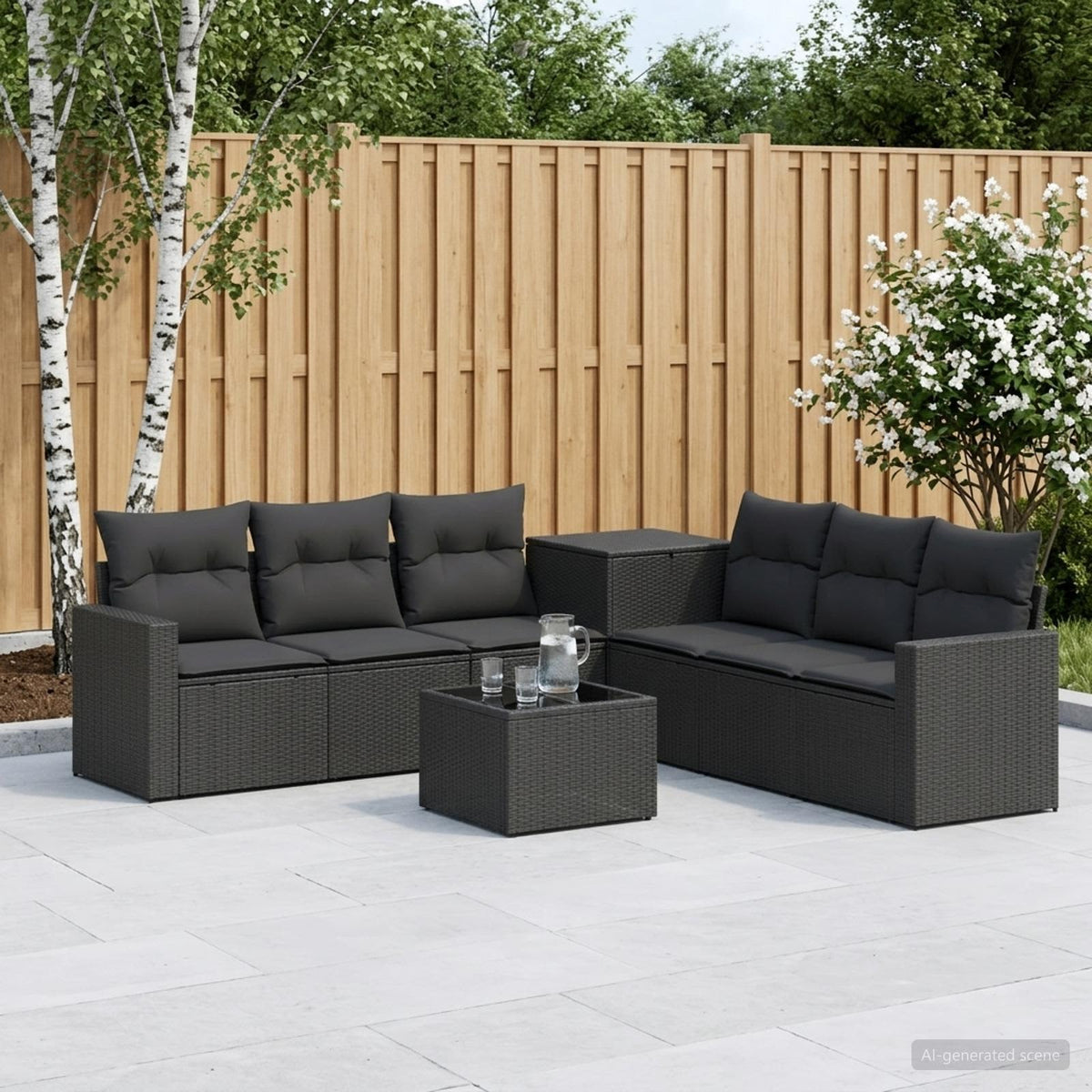Sofa Set 8 stk. Schwarz 55 x 55 x 37 cm Polyrattan und Stahl