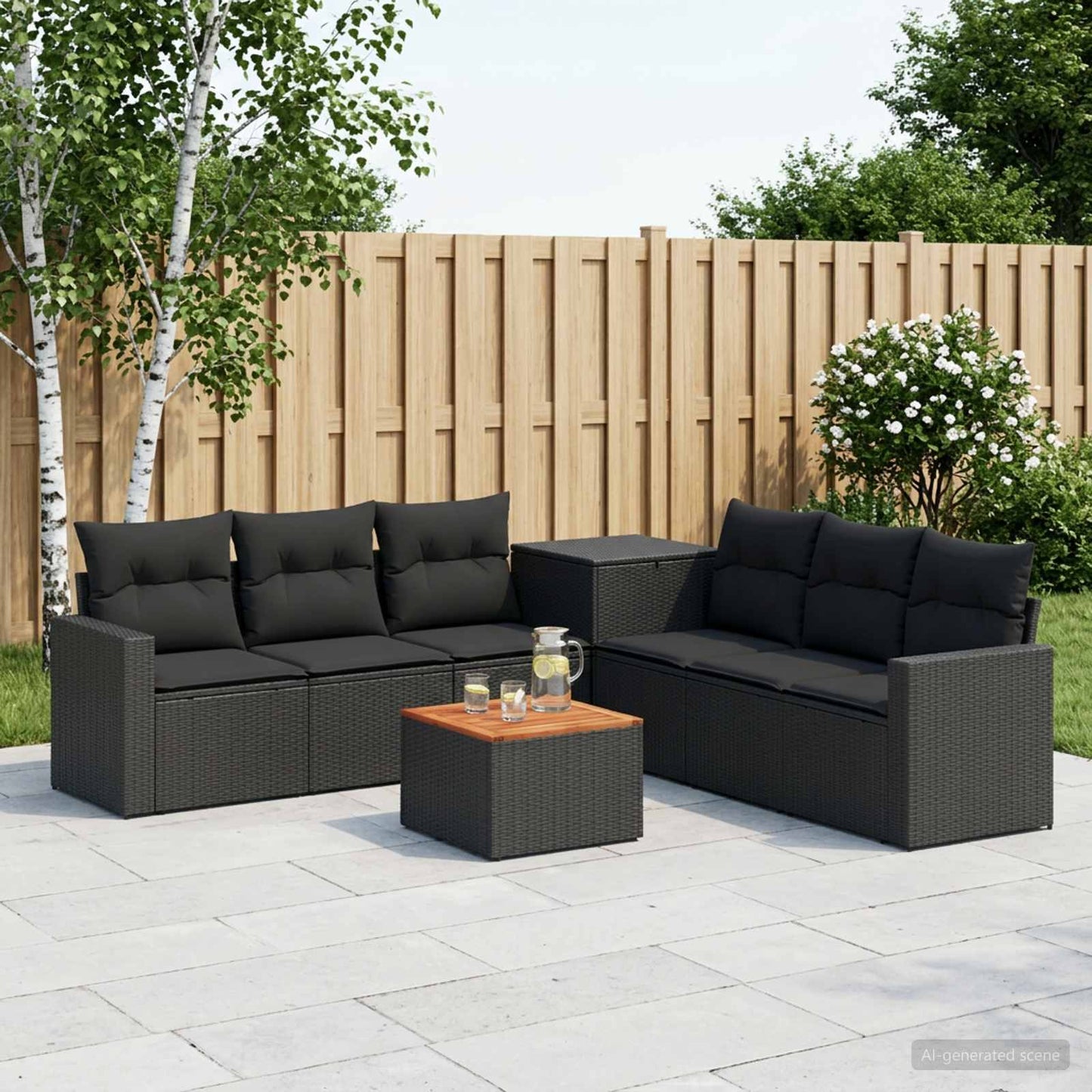 Sofa Set 8 stk. Schwarz Polyrattan und Stahl