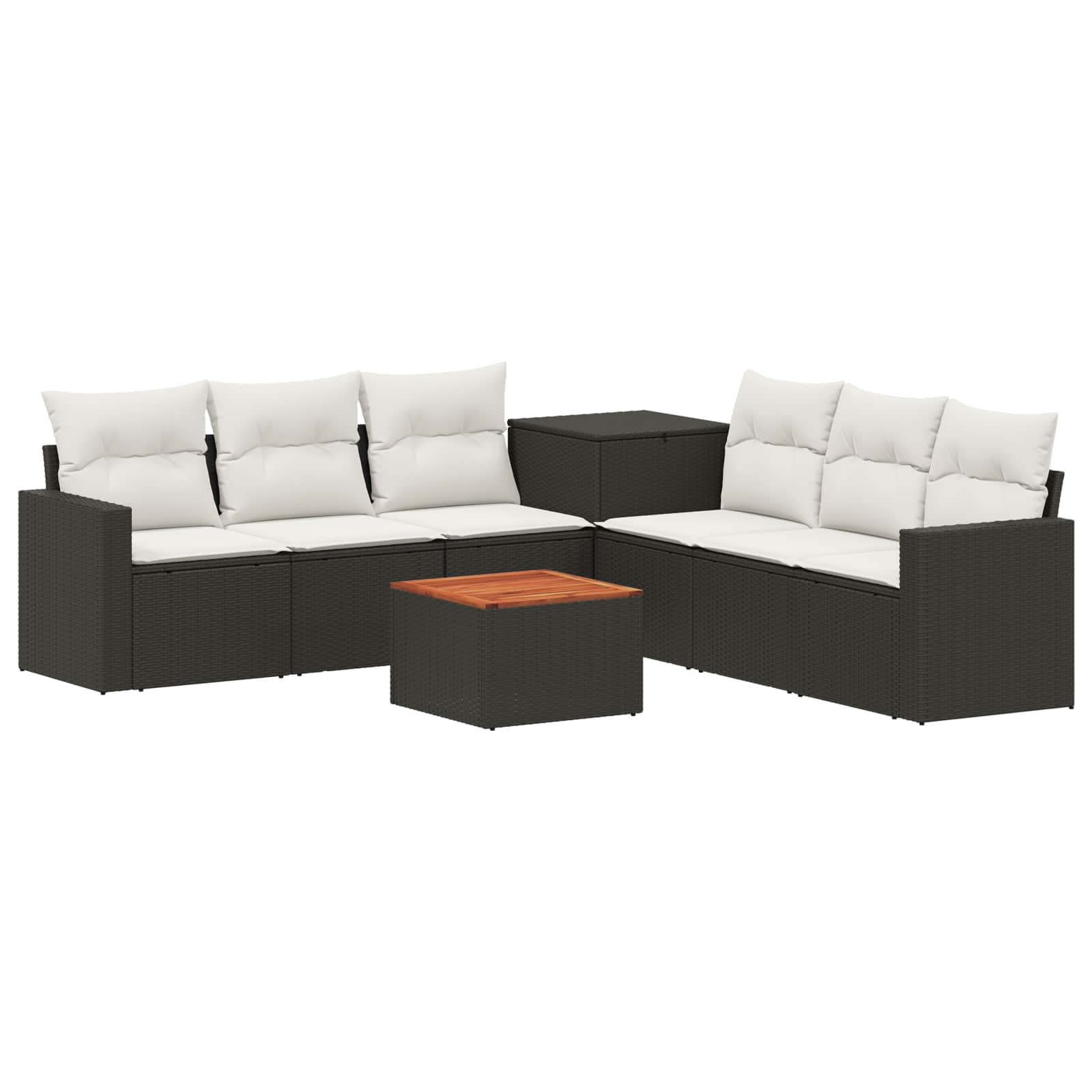 Sofa Set 8 stk. Schwarz und Cremeweiß Polyrattan und Stahl