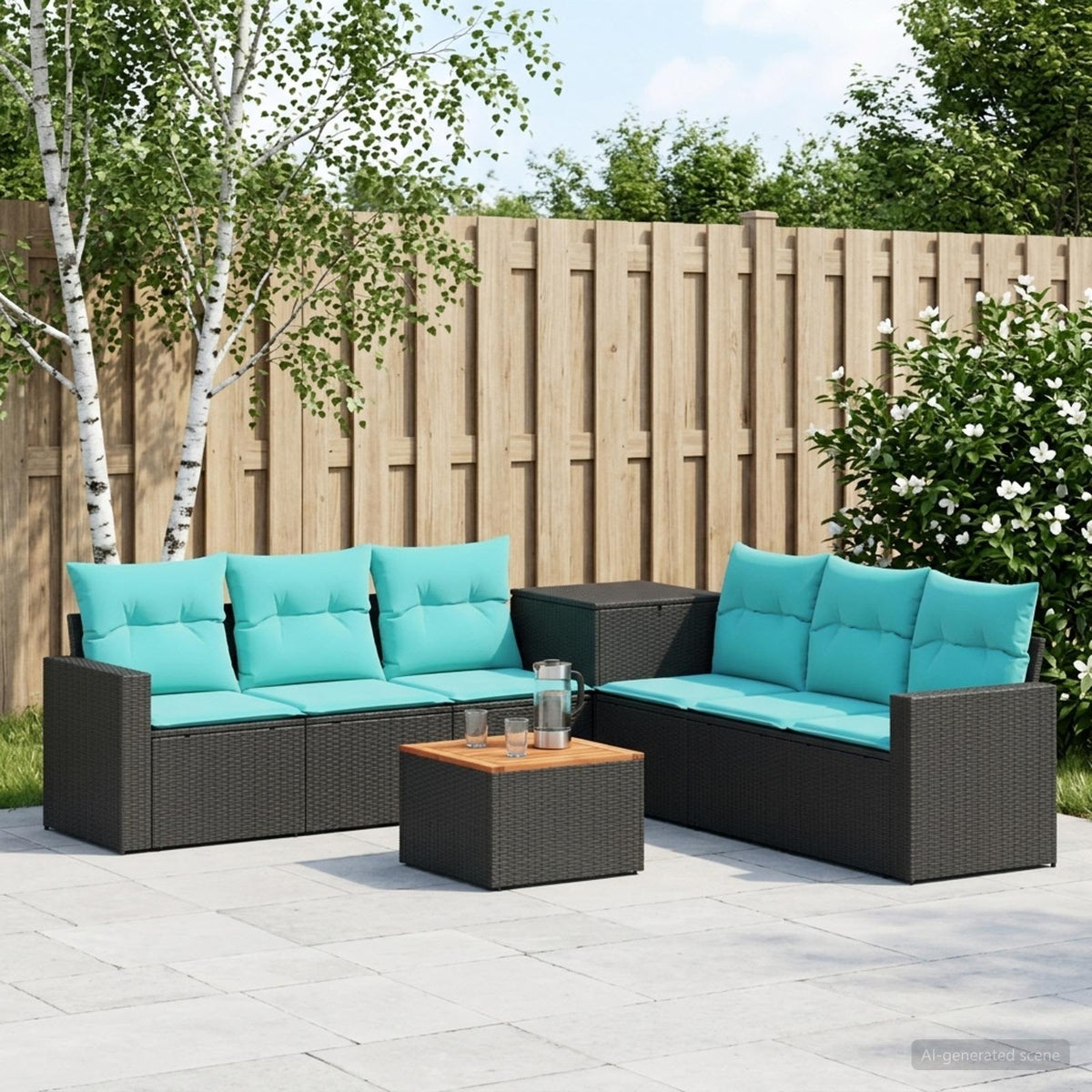 Sofa Set 8 stk. Schwarz und Blau 55 x 55 x 37 cm