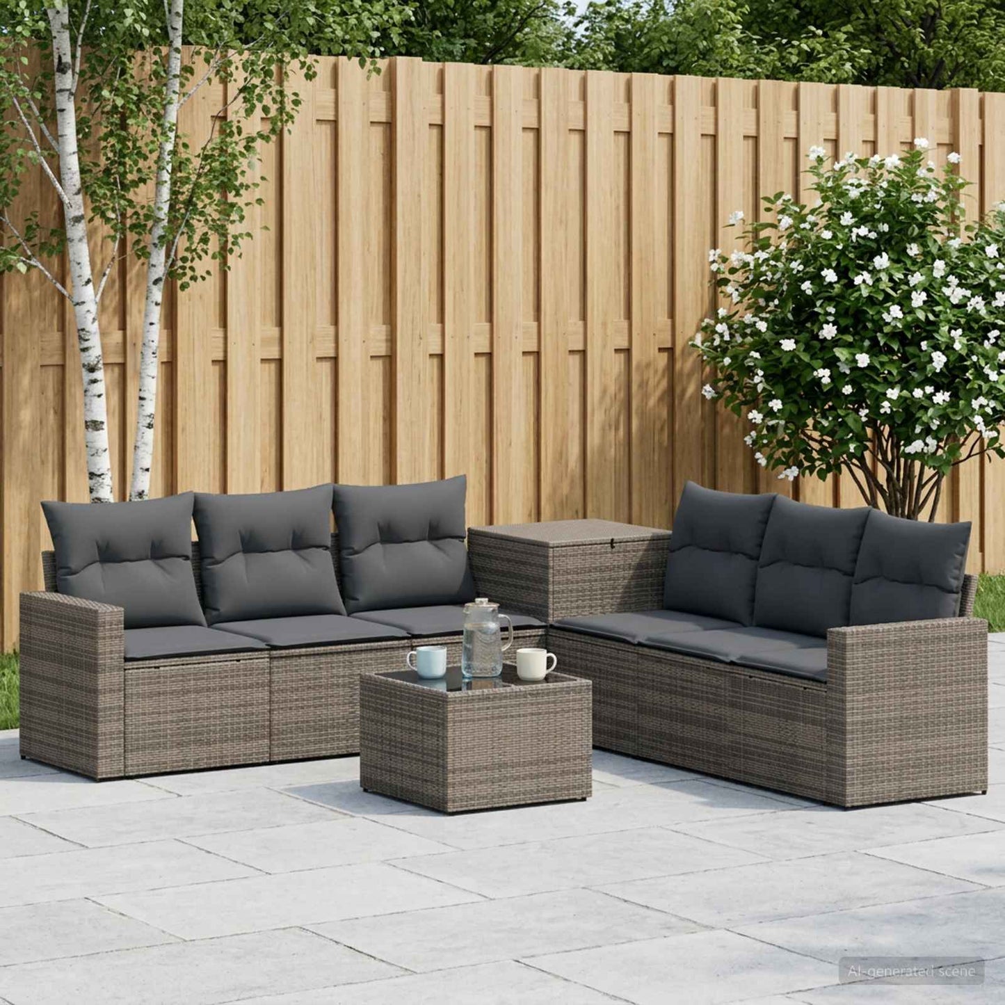 Sofa Set 8 stk. Grau und Dunkelgrau Polyrattan und Stahl