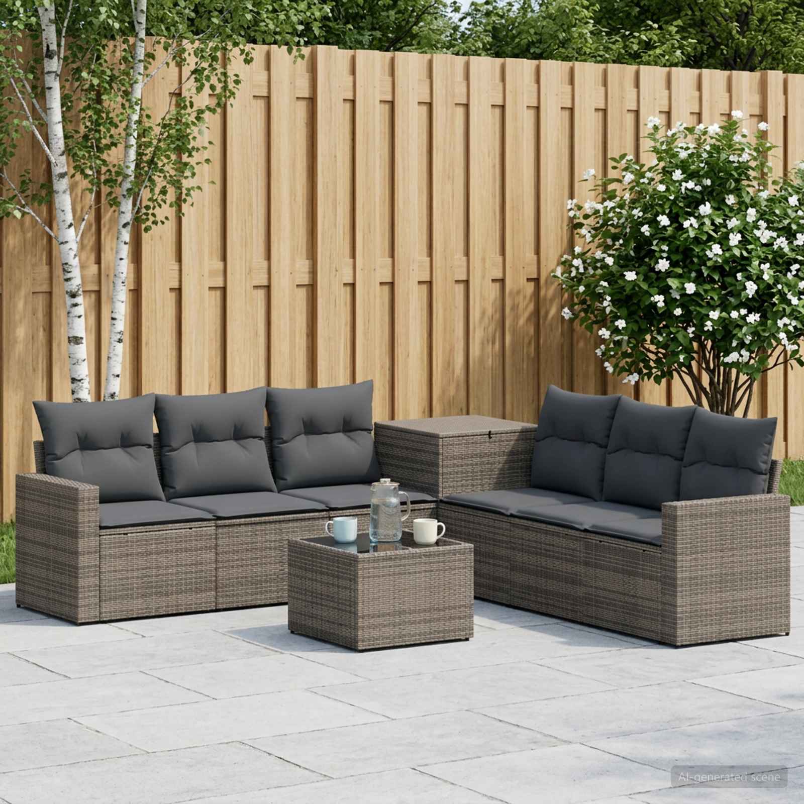 Sofa Set 8 stk. Grau und Dunkelgrau Polyrattan und Stahl