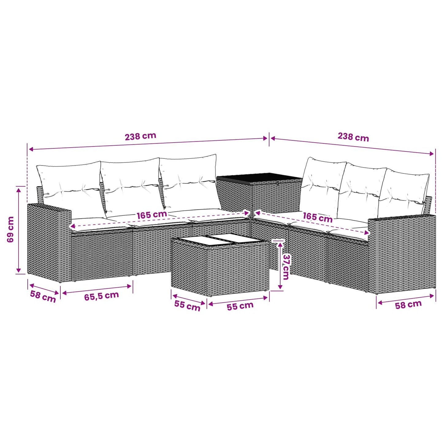 Sofa Set 8 stk. Grau und Dunkelgrau Polyrattan und Stahl