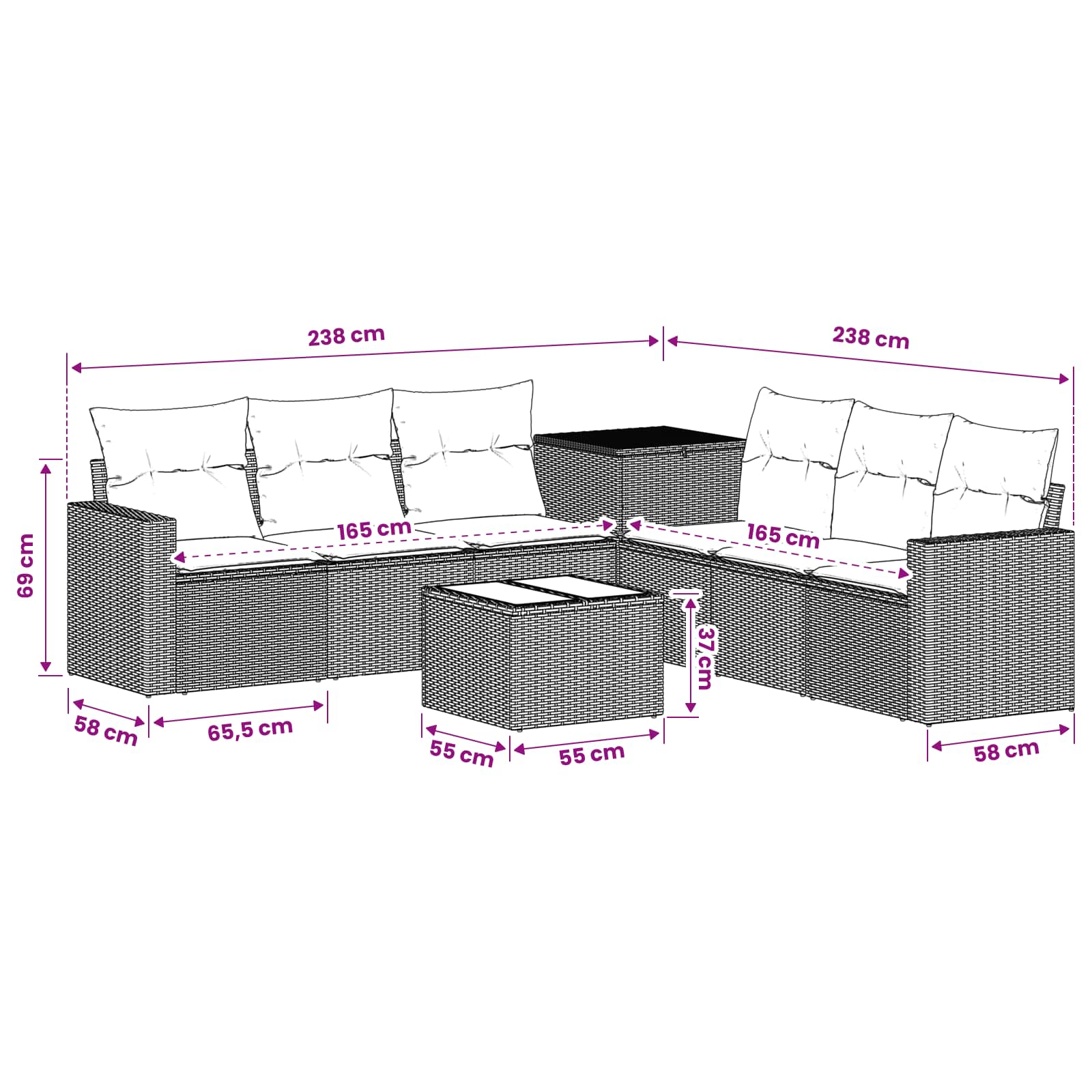 Sofa Set 8 stk. Grau und Dunkelgrau Polyrattan und Stahl