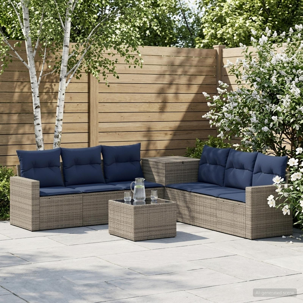 Sofa Set 8 stk. Grau und Marineblau 55 x 55 x 37 cm