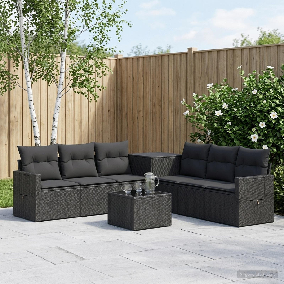 Sofa Set 8 stk. Schwarz 55 x 55 x 37 cm Polyrattan und Stahl
