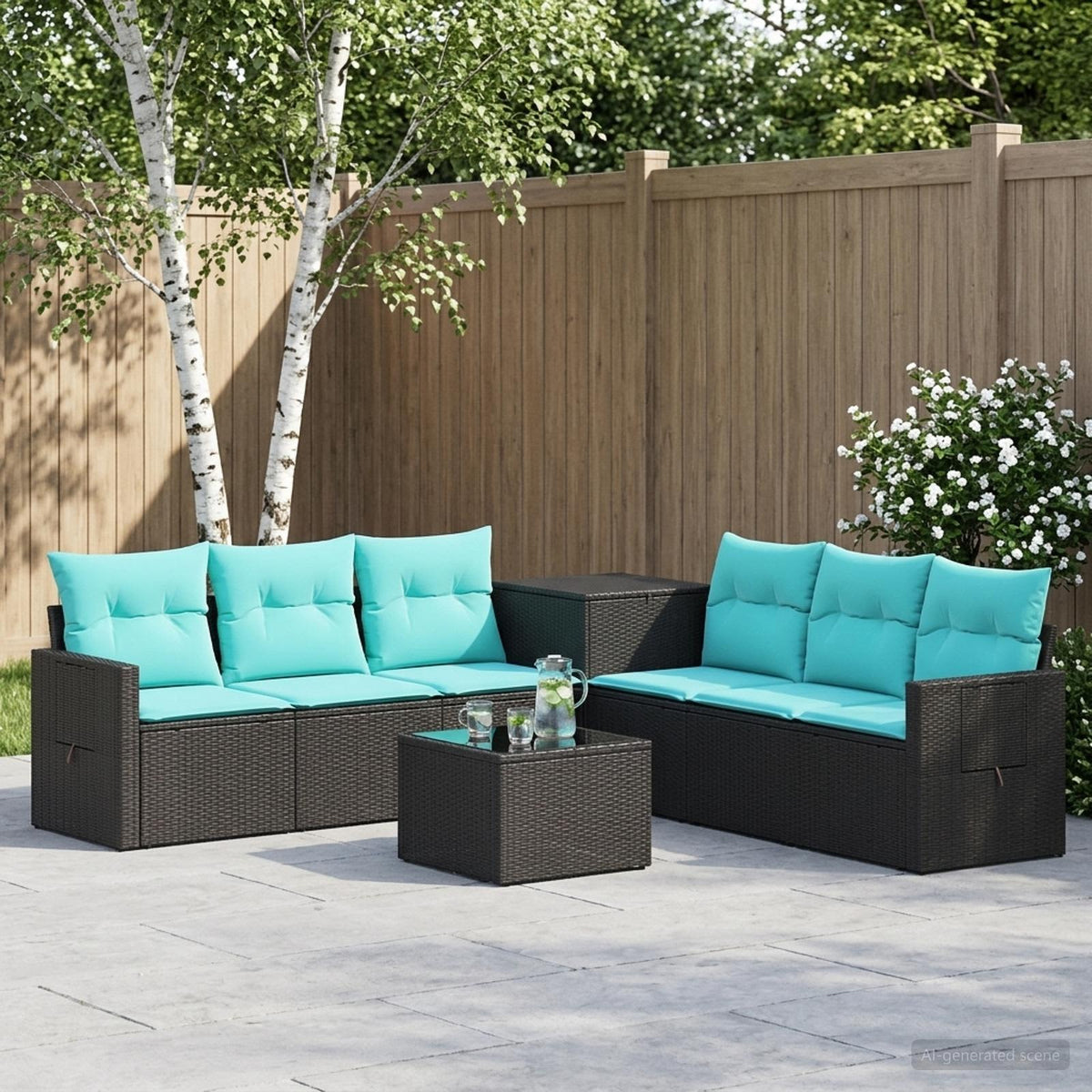 Sofa Set 8 stk. Schwarz und Blau 55 x 55 x 37 cm