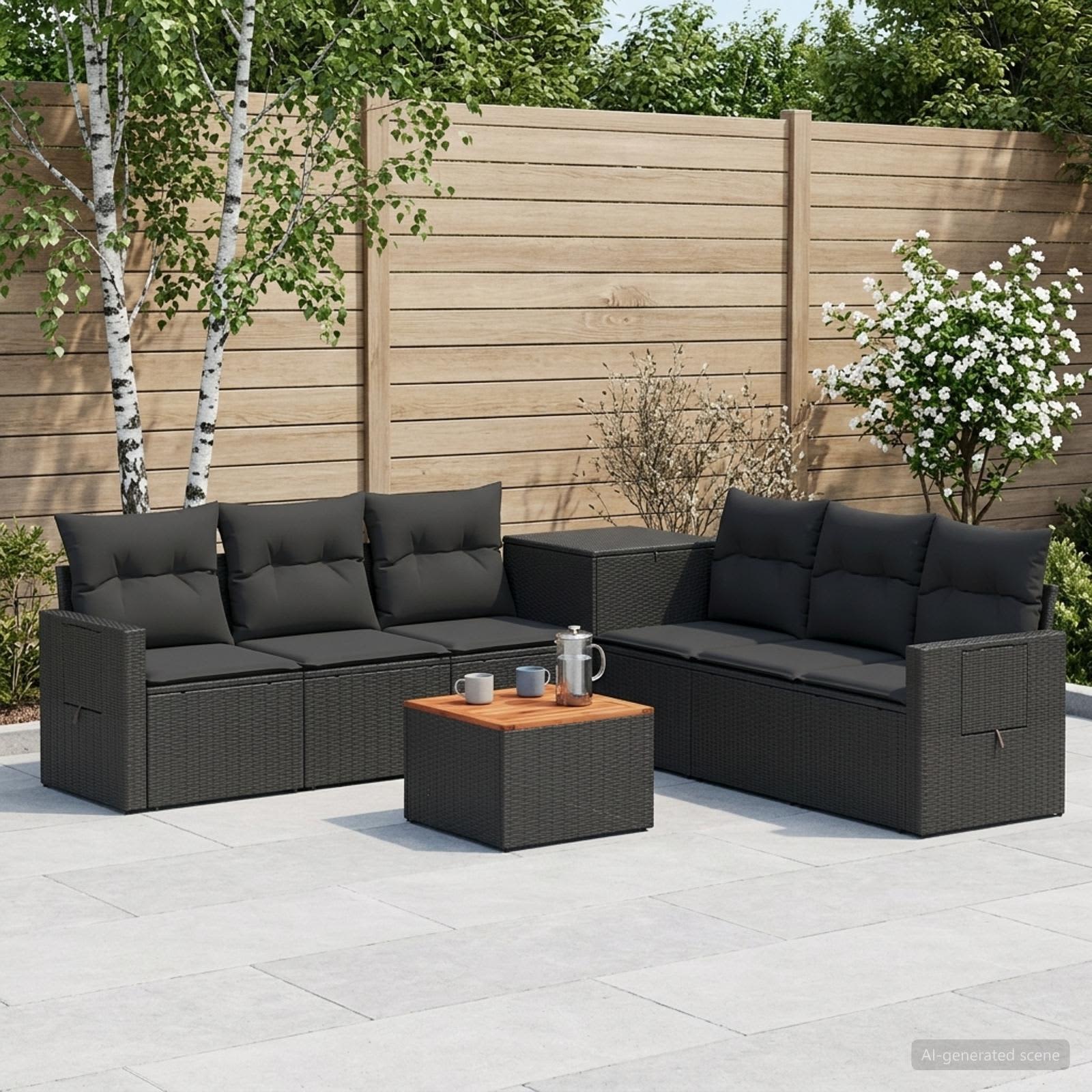 Sofa Set 8 stk. Schwarz Polyrattan und Stahl