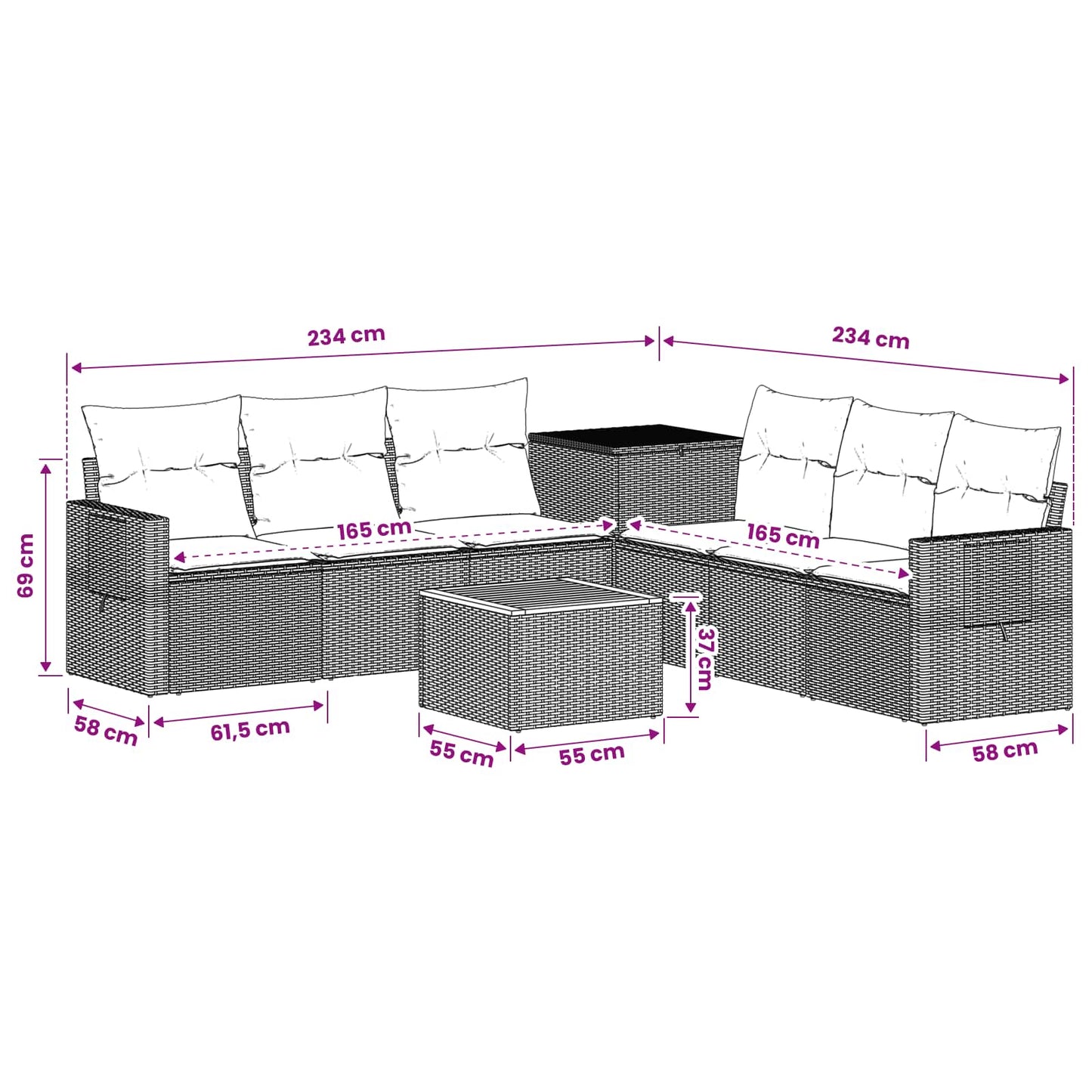 Sofa Set 8 stk. Schwarz Polyrattan und Stahl