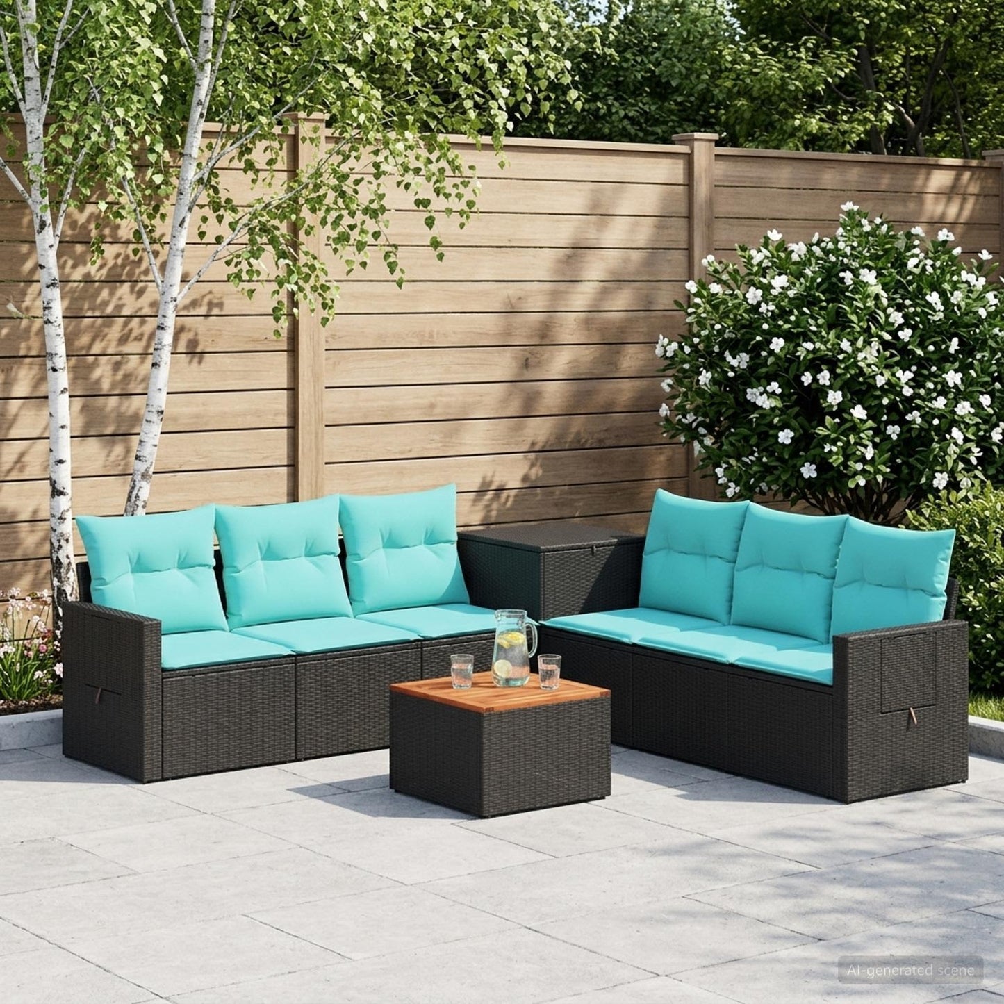 Sofa Set 8 stk. Schwarz und Blau Polyrattan und Stahl