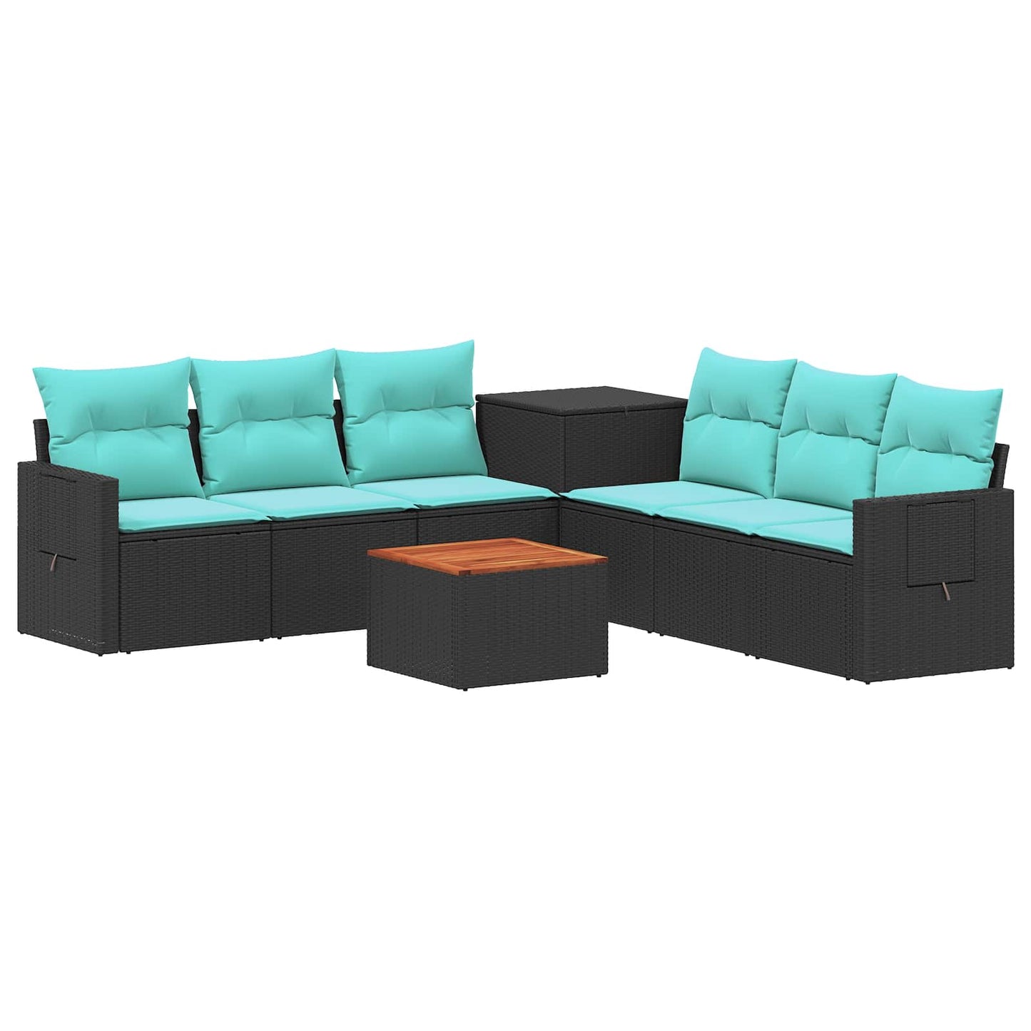 Sofa Set 8 stk. Schwarz und Blau Polyrattan und Stahl