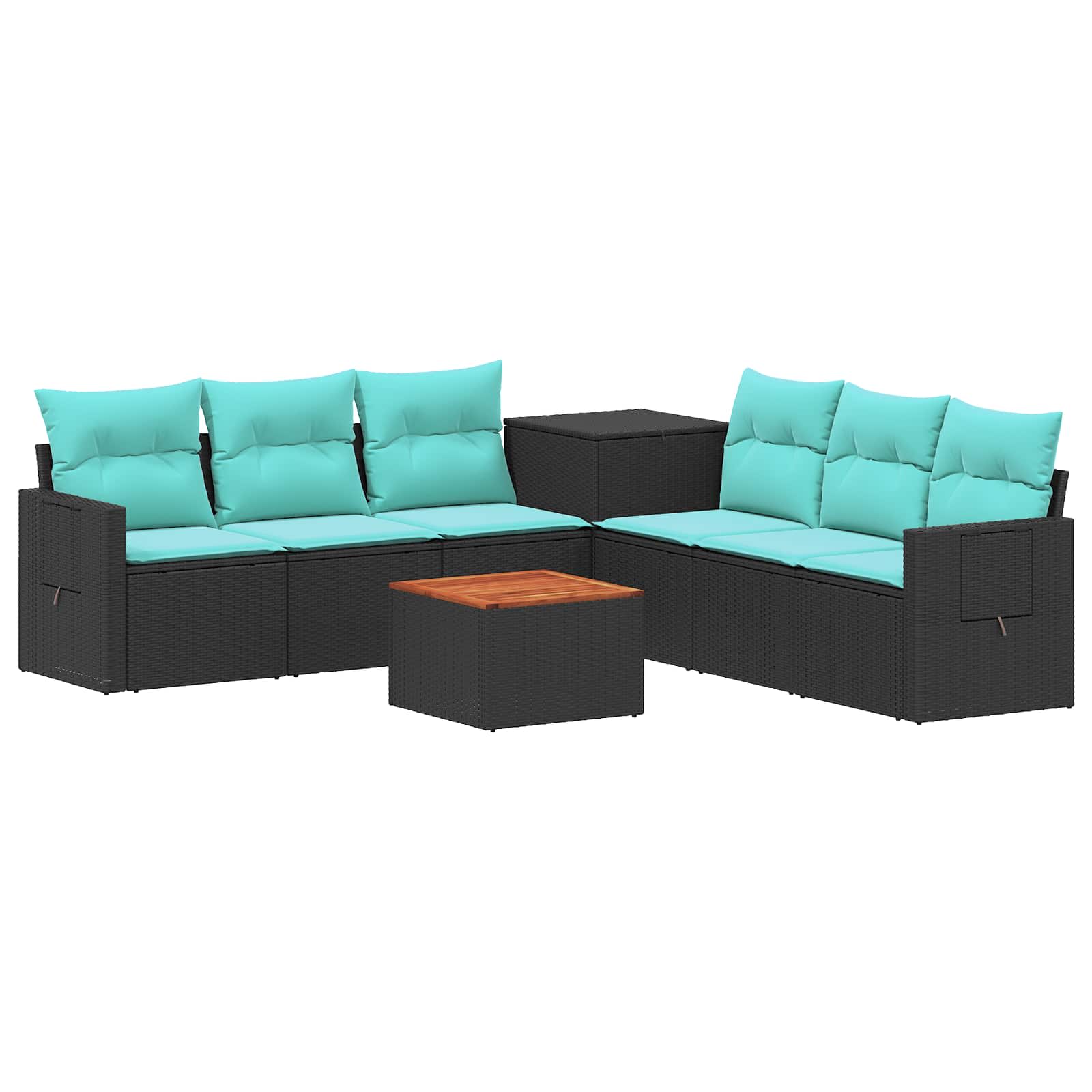 Sofa Set 8 stk. Schwarz und Blau Polyrattan und Stahl